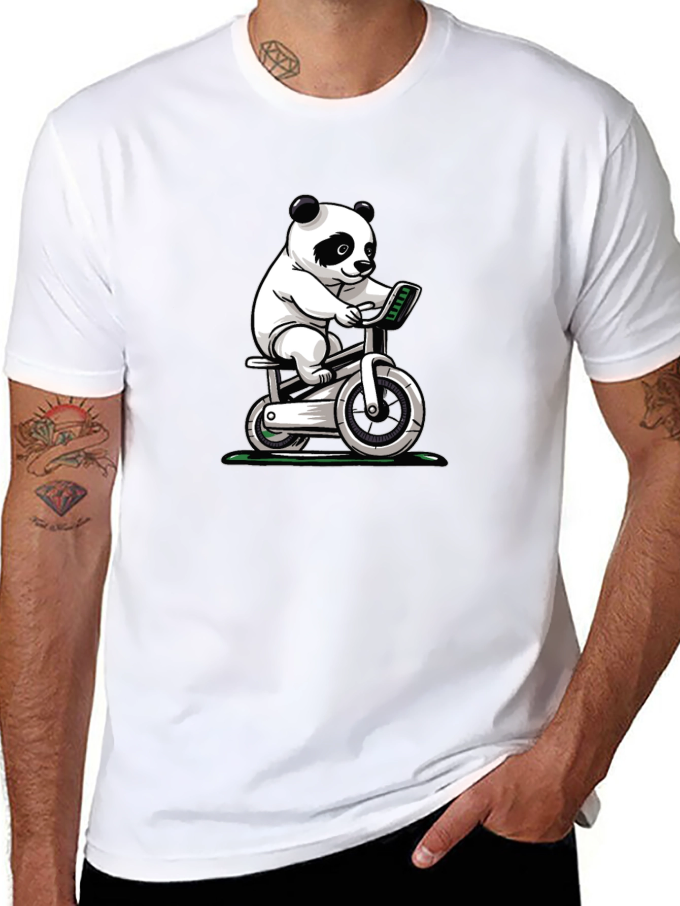 Panda on Exercise Bike Graphic T-Shirt