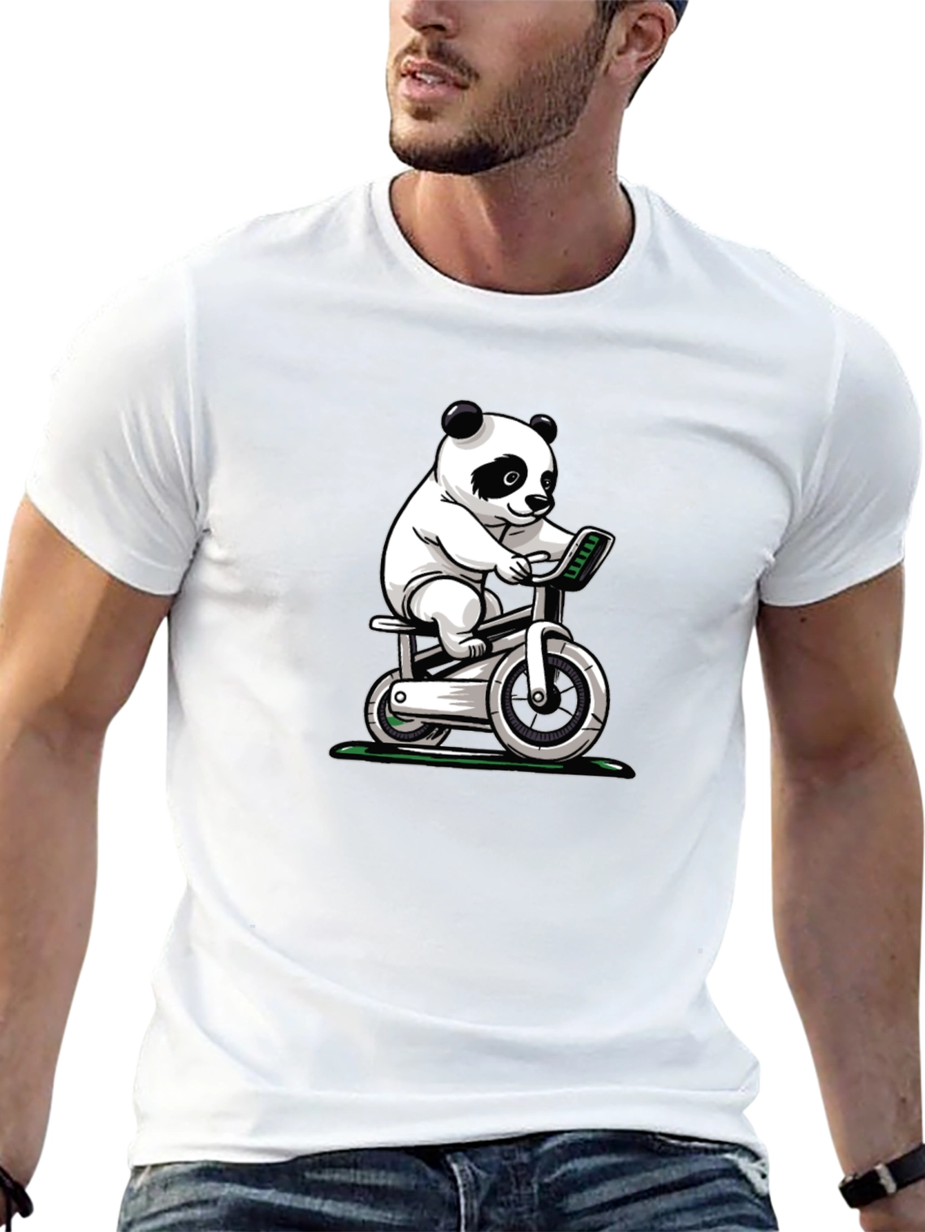 Panda on Exercise Bike Graphic T-Shirt