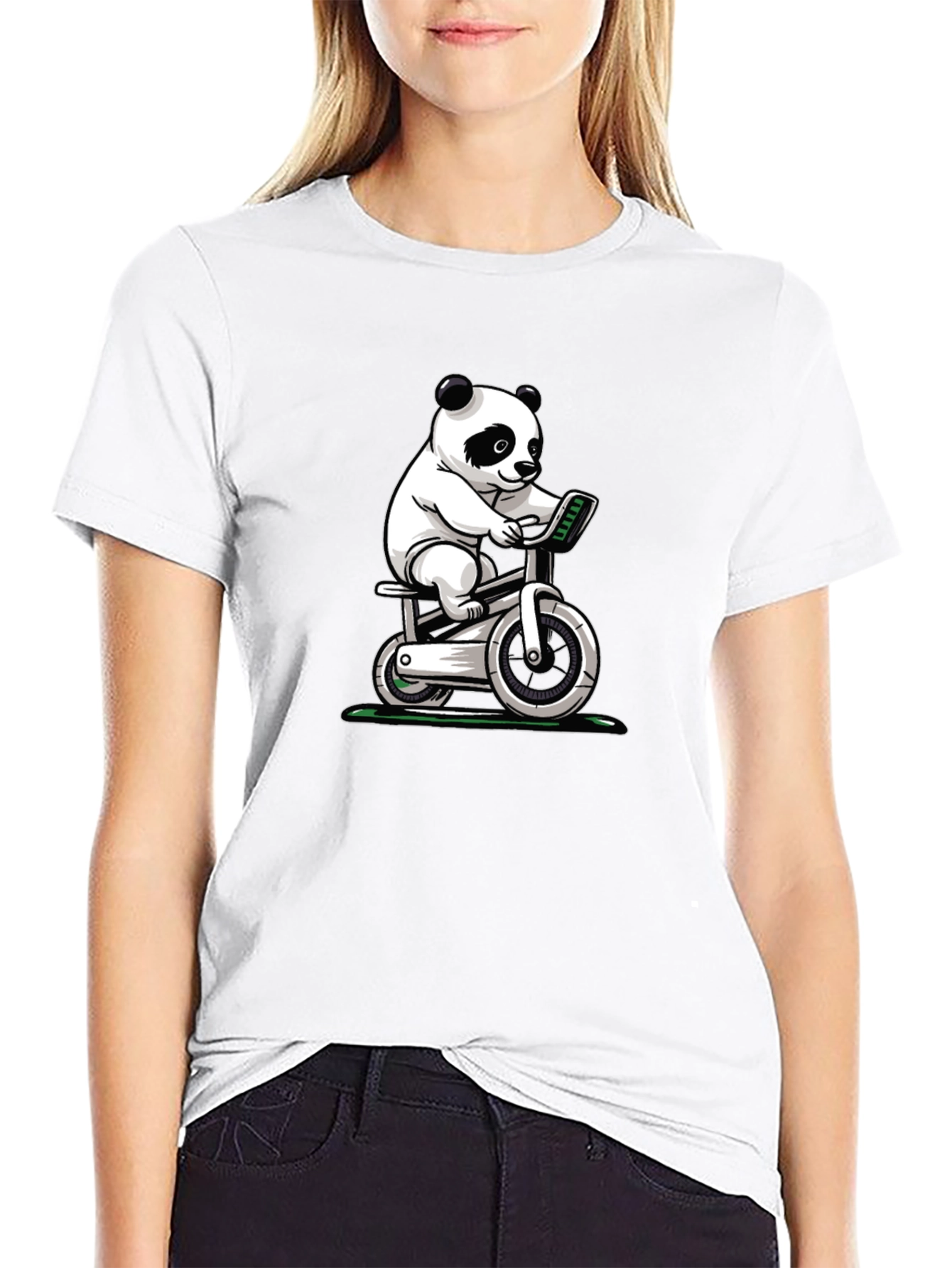 Panda on Exercise Bike Graphic T-Shirt