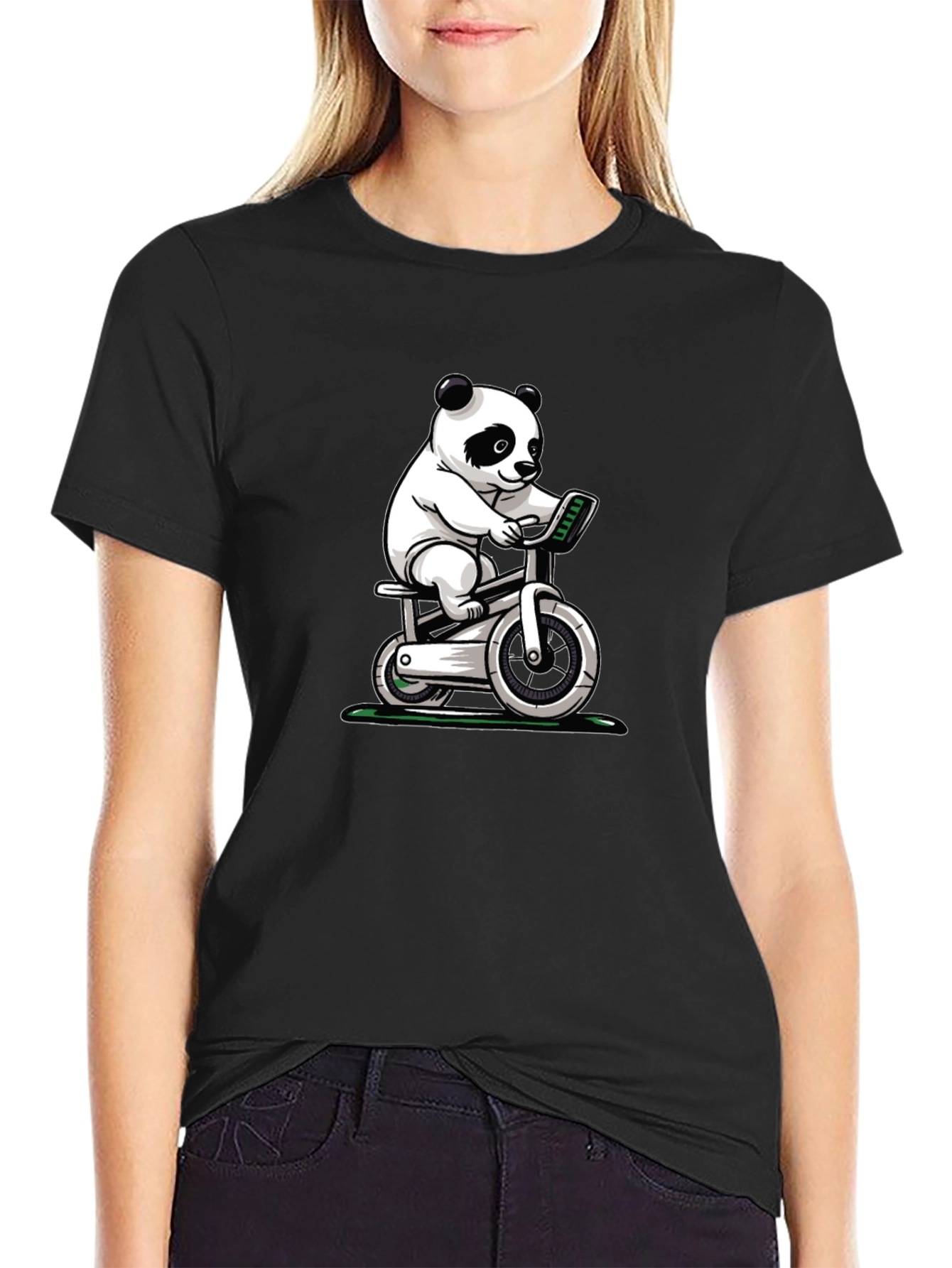 Panda on Exercise Bike Graphic T-Shirt
