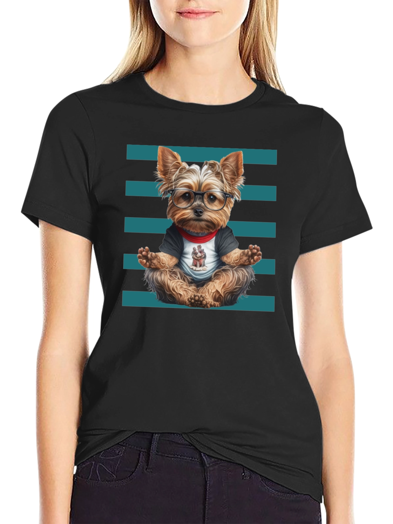 Yoga Dog T-Shirt - Meditating Yorkie Tee