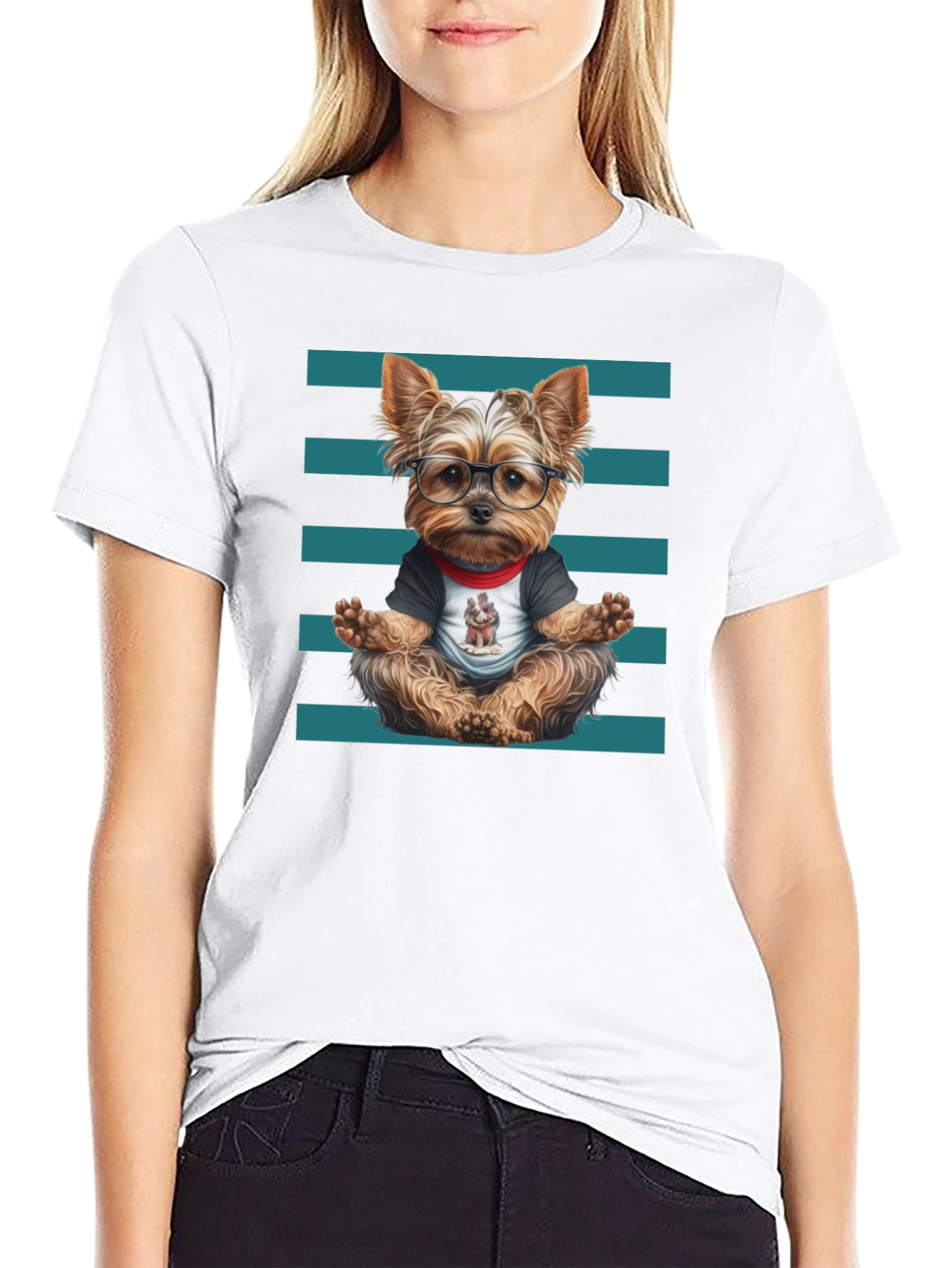 Yoga Dog T-Shirt - Meditating Yorkie Tee