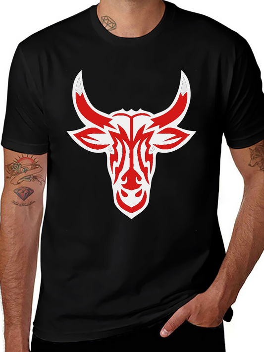 Black Tee with Red Bull Head Design