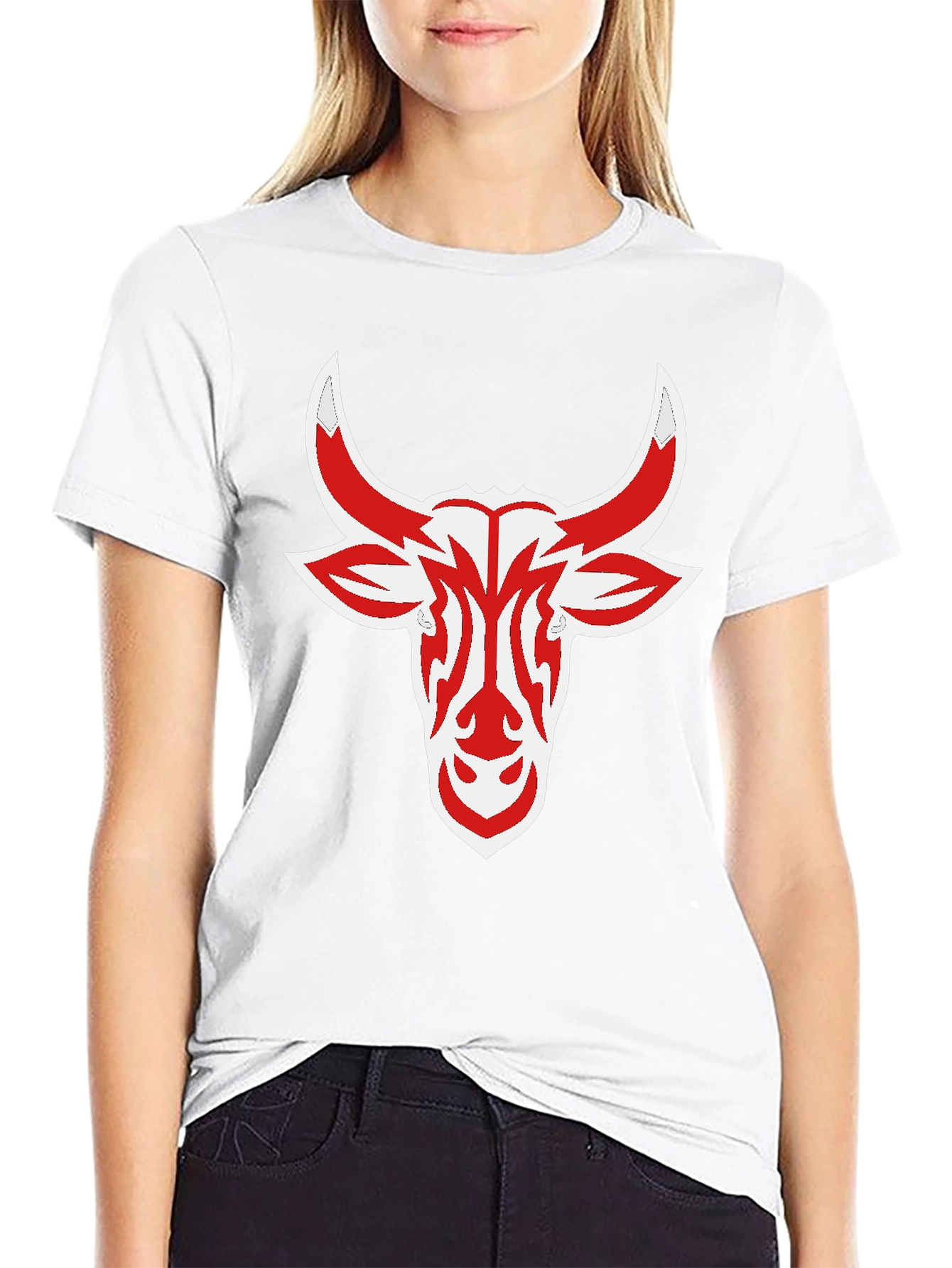 Black Tee with Red Bull Head Design