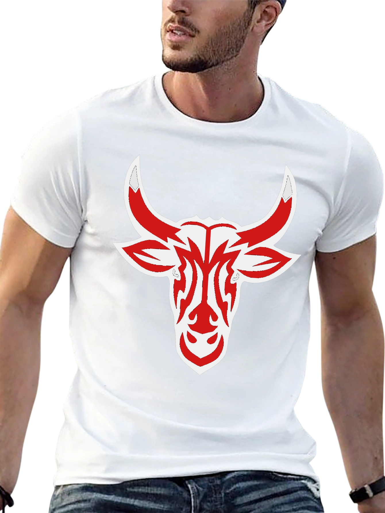 Black Tee with Red Bull Head Design