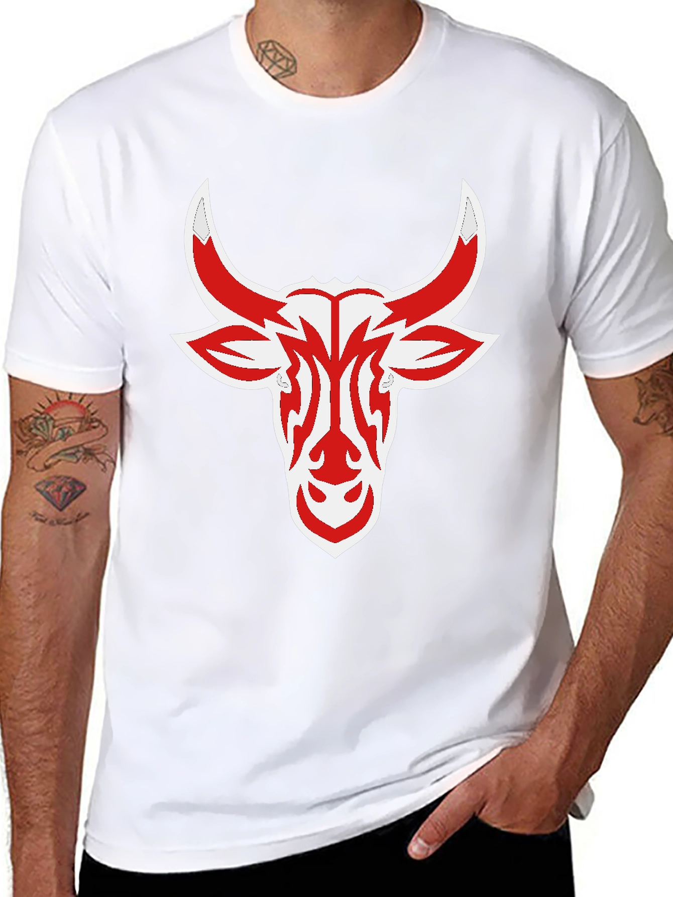 Black Tee with Red Bull Head Design