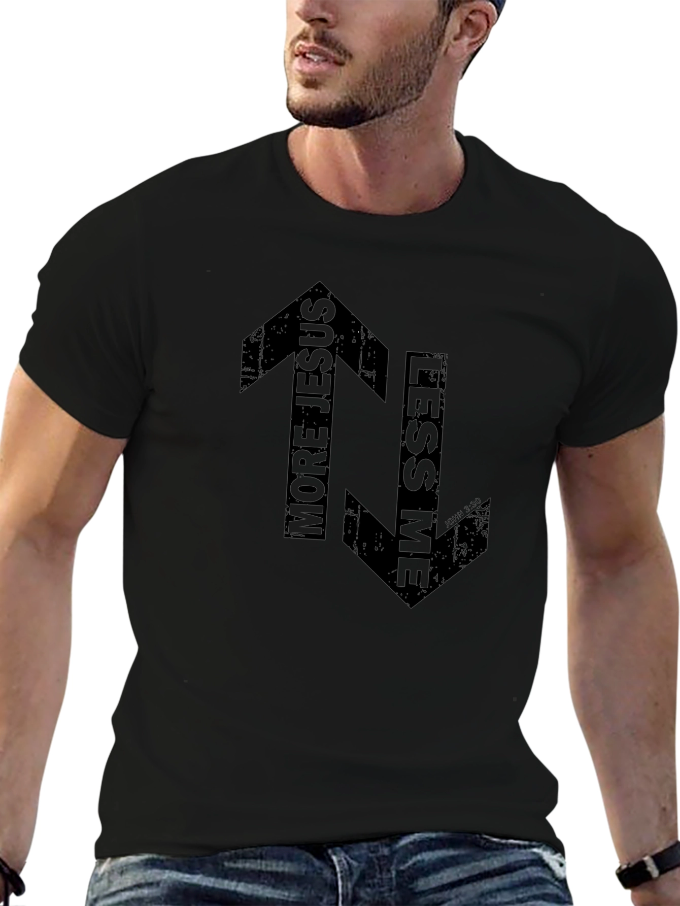 More Jesus Less Me Black Graphic T-Shirt