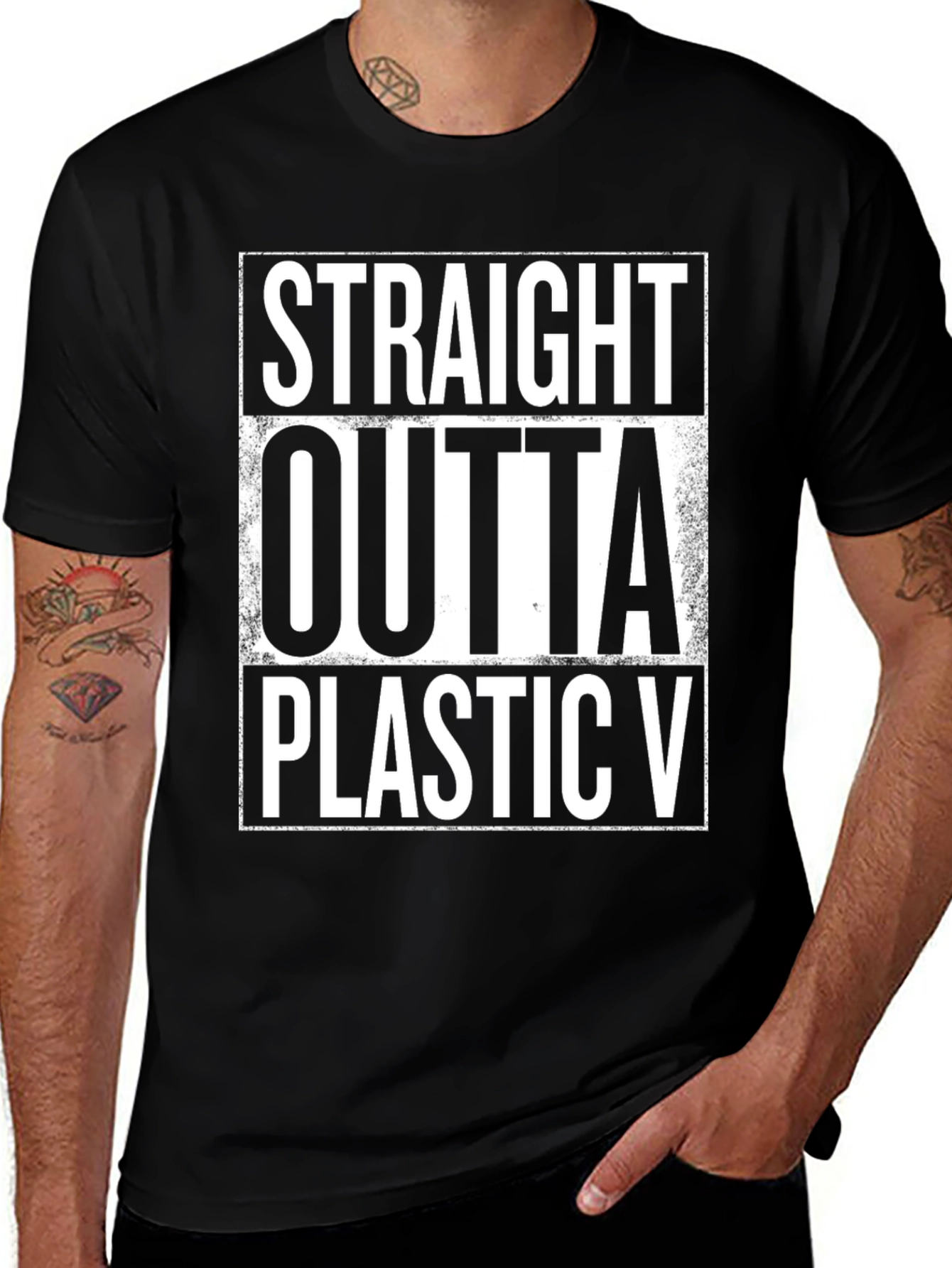 Straight Outta Plastic V Black Graphic Tee