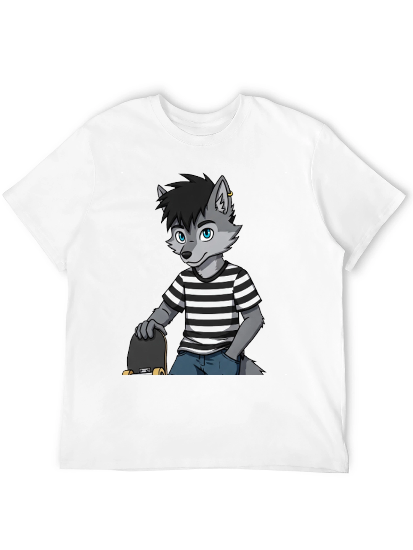 Cool Wolf Skater Graphic Tee - Black Cotton T-Shirt