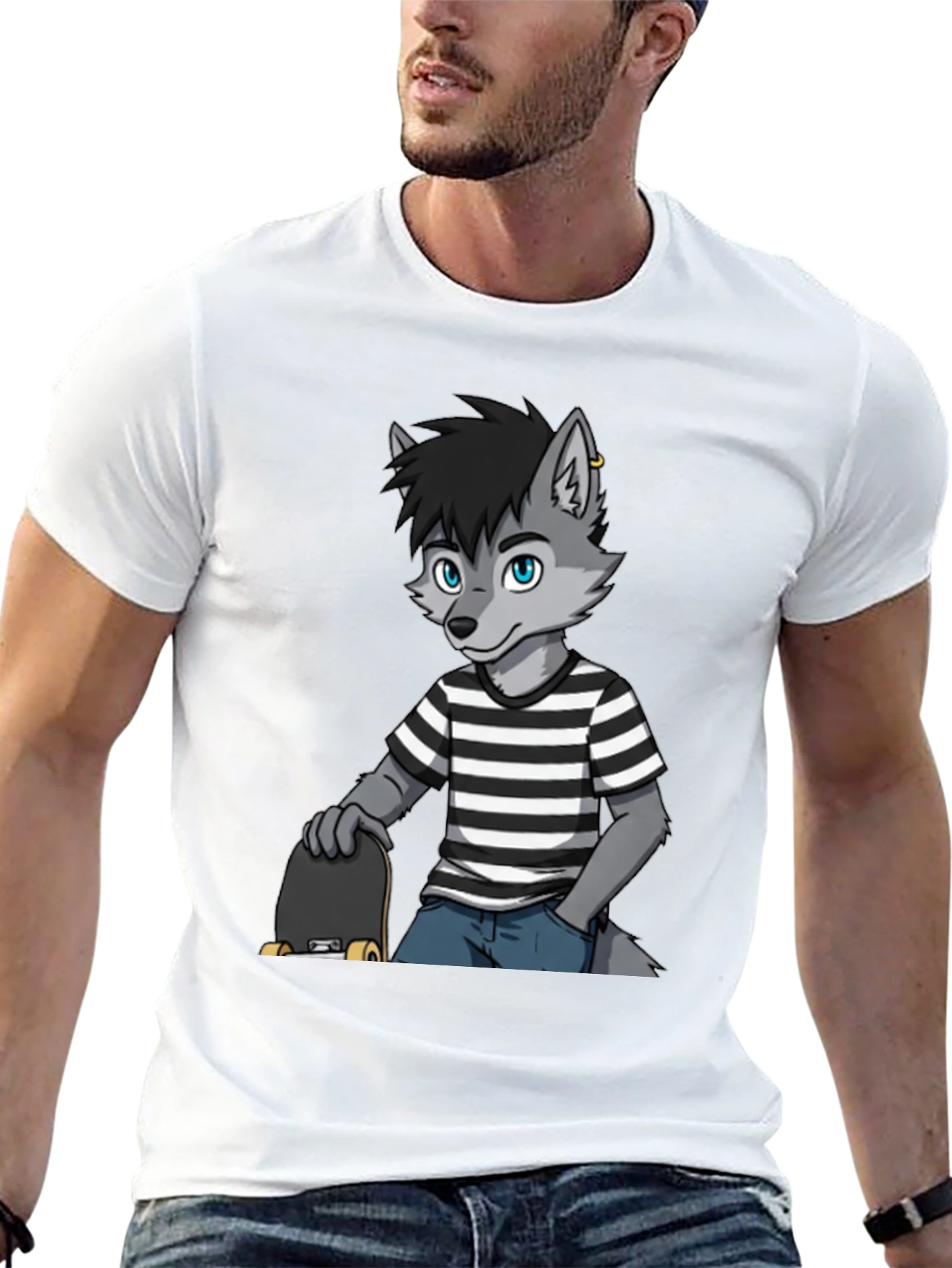 Cool Wolf Skater Graphic Tee - Black Cotton T-Shirt