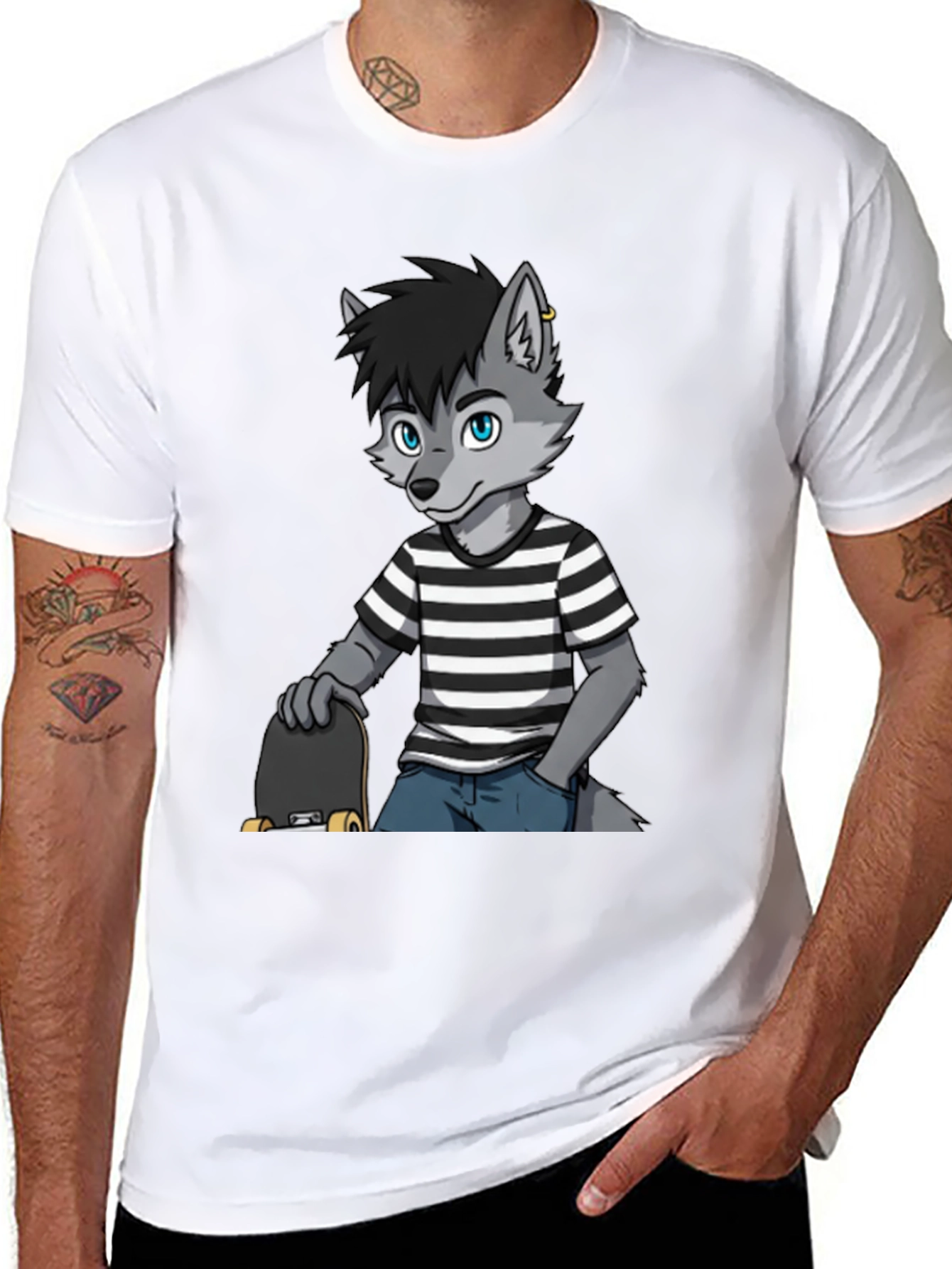 Cool Wolf Skater Graphic Tee - Black Cotton T-Shirt