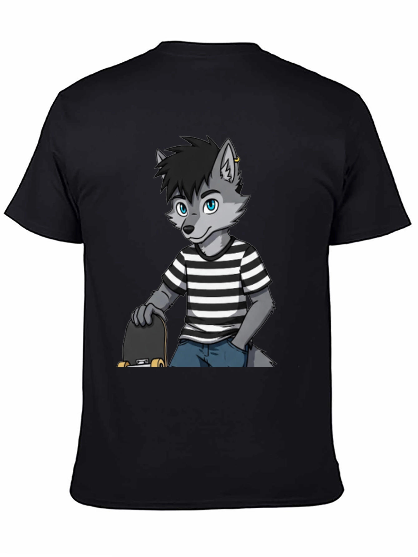 Cool Wolf Skater Graphic Tee - Black Cotton T-Shirt