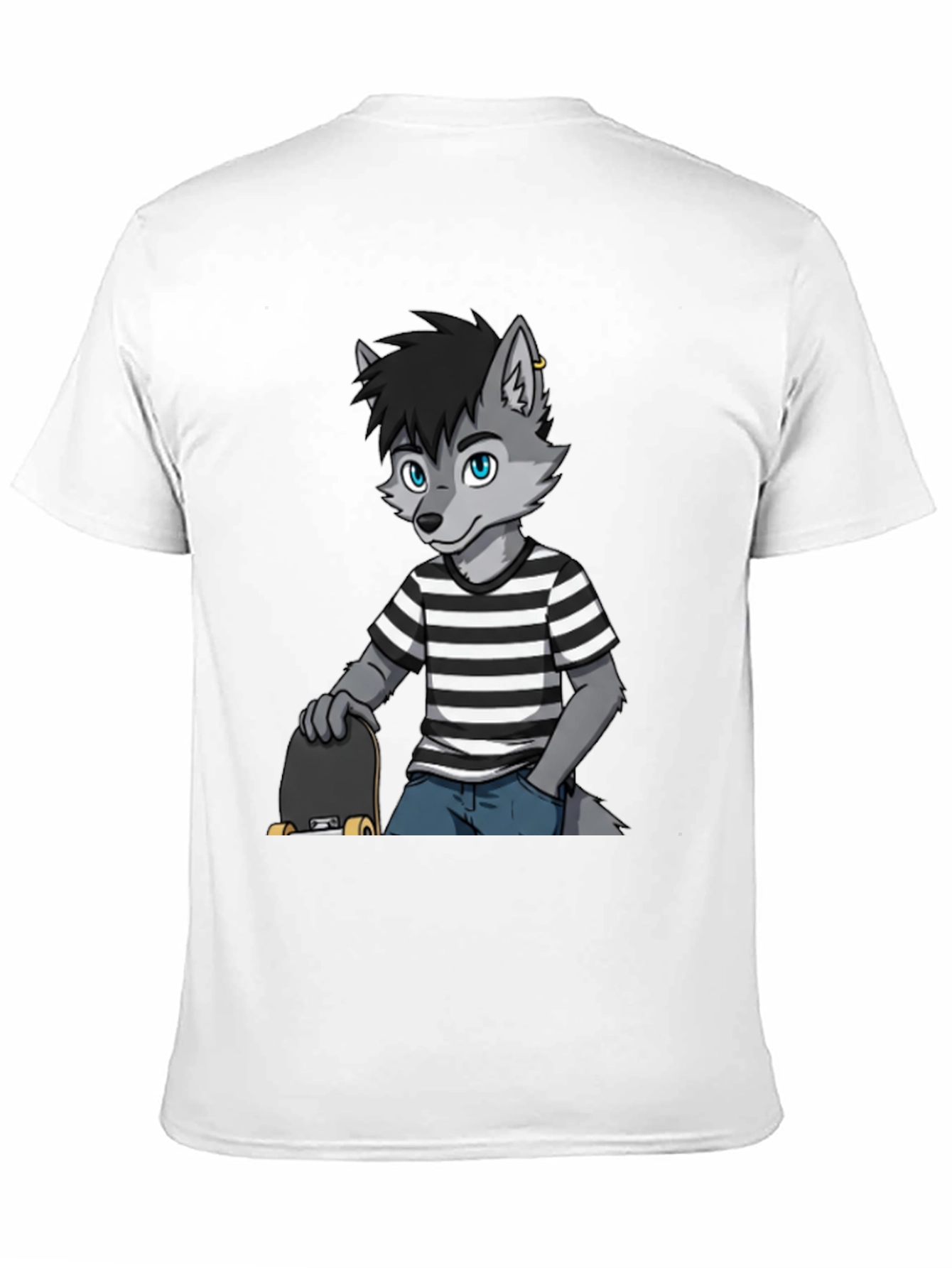 Cool Wolf Skater Graphic Tee - Black Cotton T-Shirt