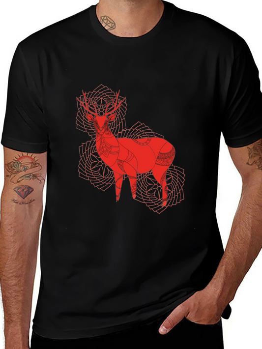 Geometric Stag Graphic Tee - Black Cotton Blend