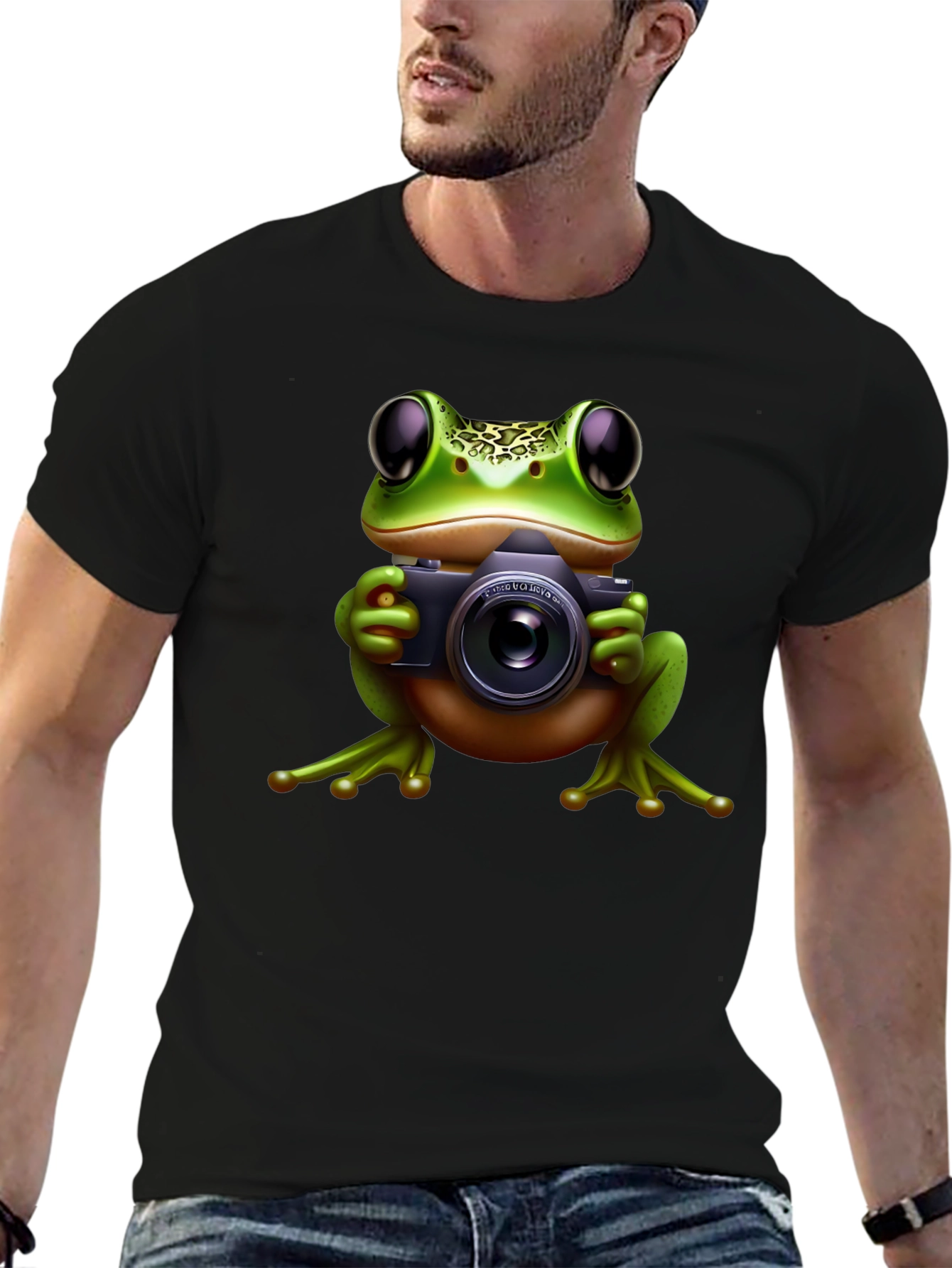 Frog Photographer Black T-Shirt