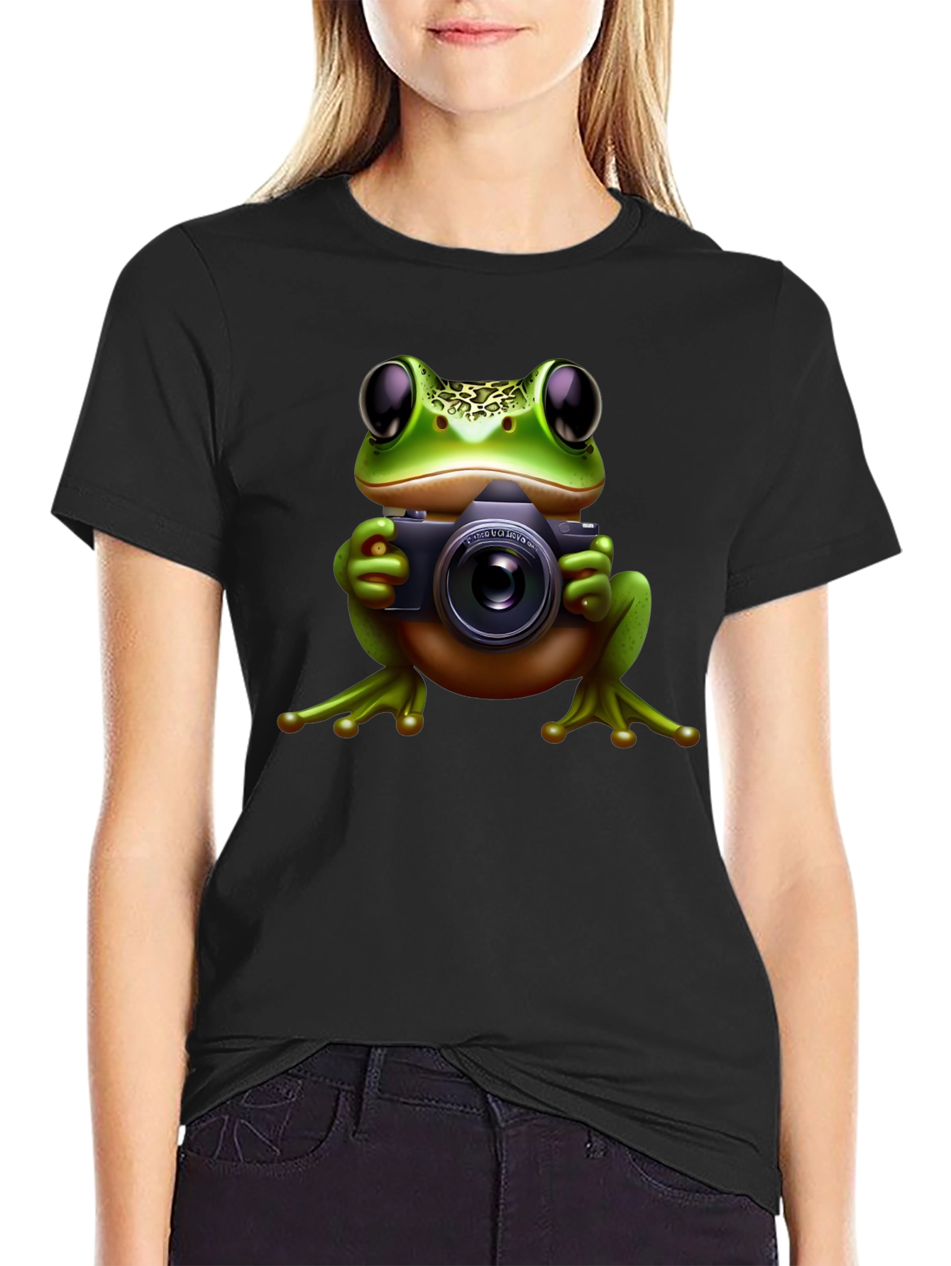 Frog Photographer Black T-Shirt
