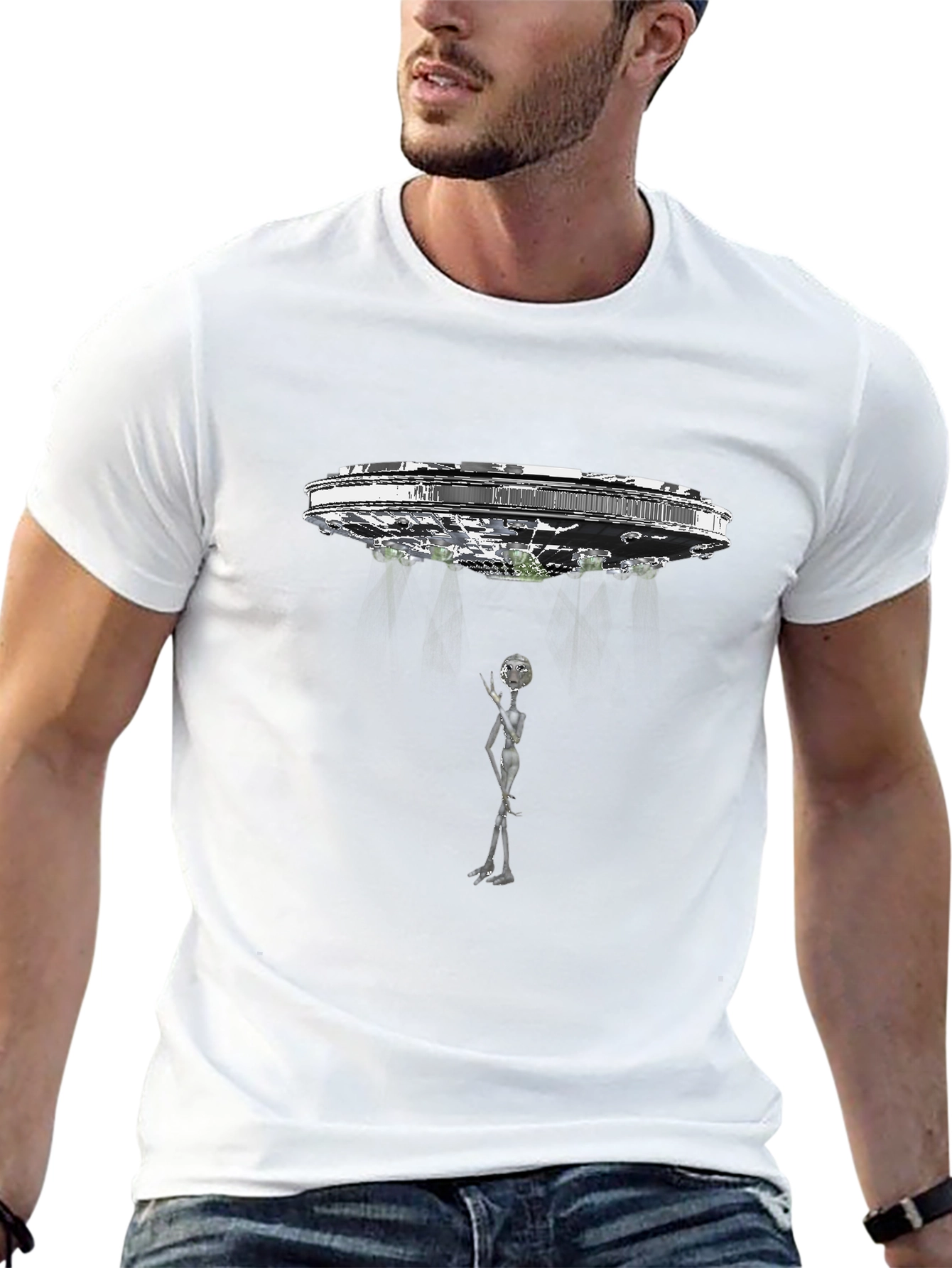 UFO Abduction Graphic Tee - Black Cotton T-Shirt