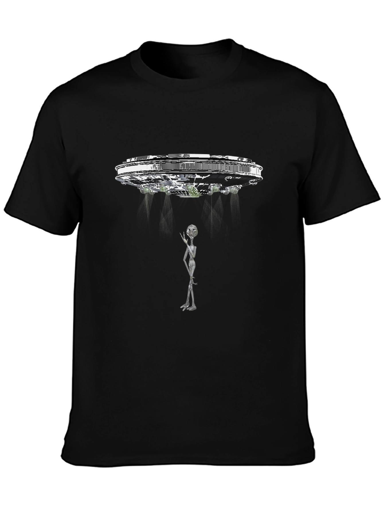 UFO Abduction Graphic Tee - Black Cotton T-Shirt