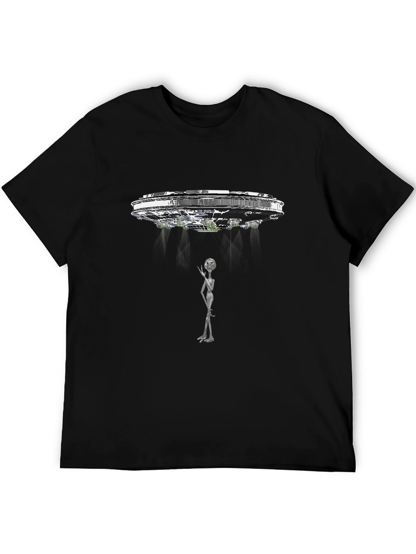 UFO Abduction Graphic Tee - Black Cotton T-Shirt