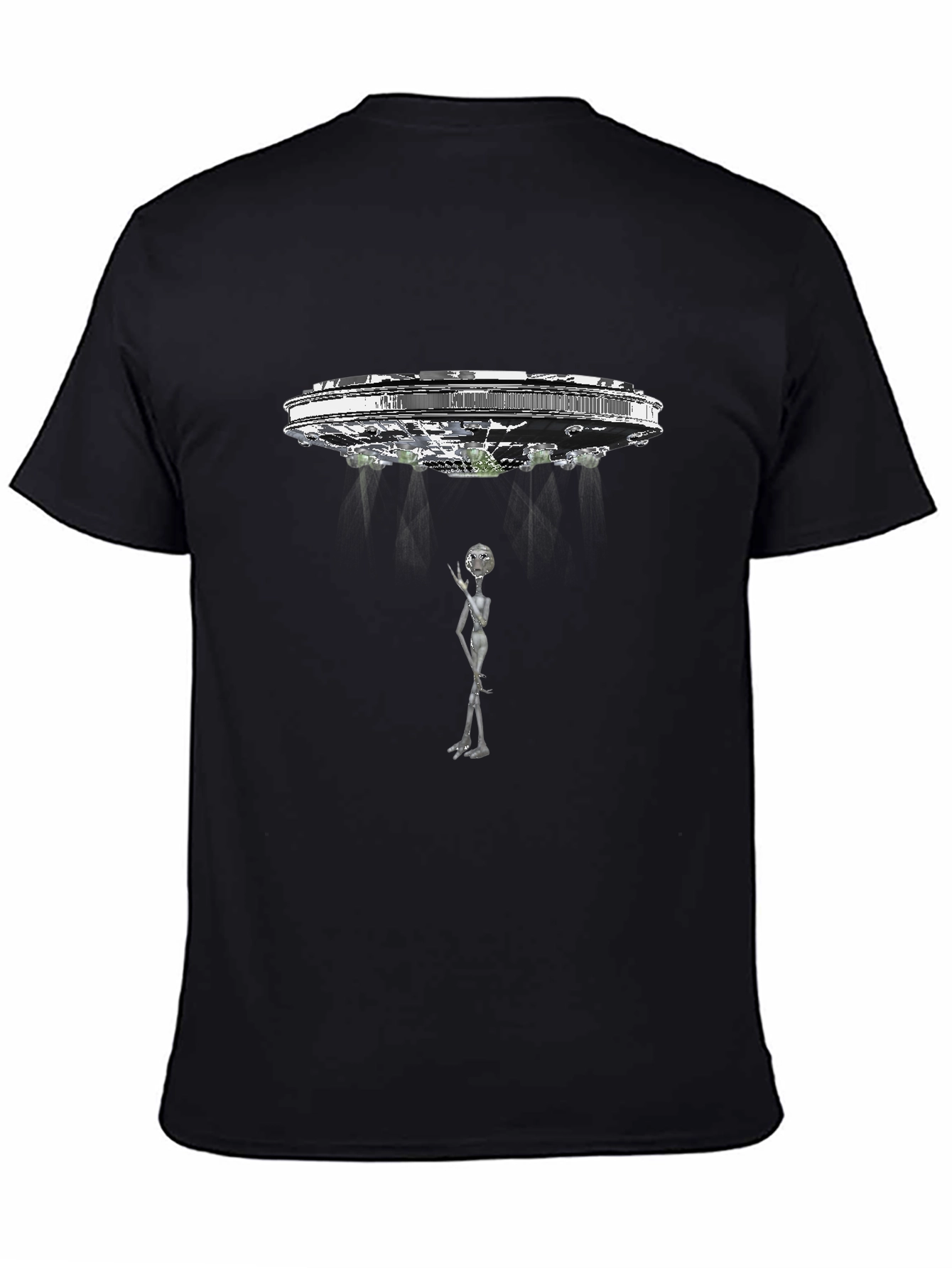 UFO Abduction Graphic Tee - Black Cotton T-Shirt