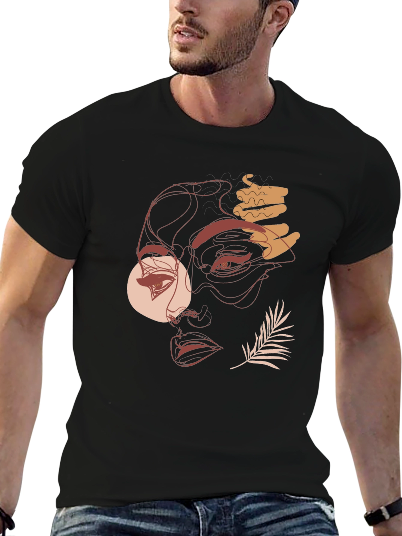 Abstract Face Graphic Tee - Modern Line Art T-Shirt