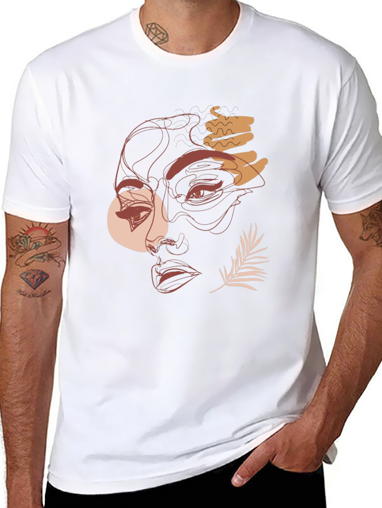 Abstract Face Graphic Tee - Modern Line Art T-Shirt