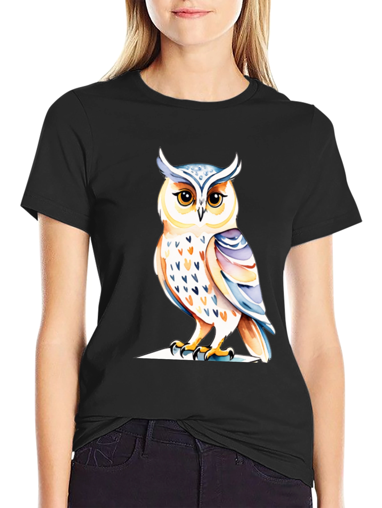 Black Owl Graphic Tee - Unique Bird Design