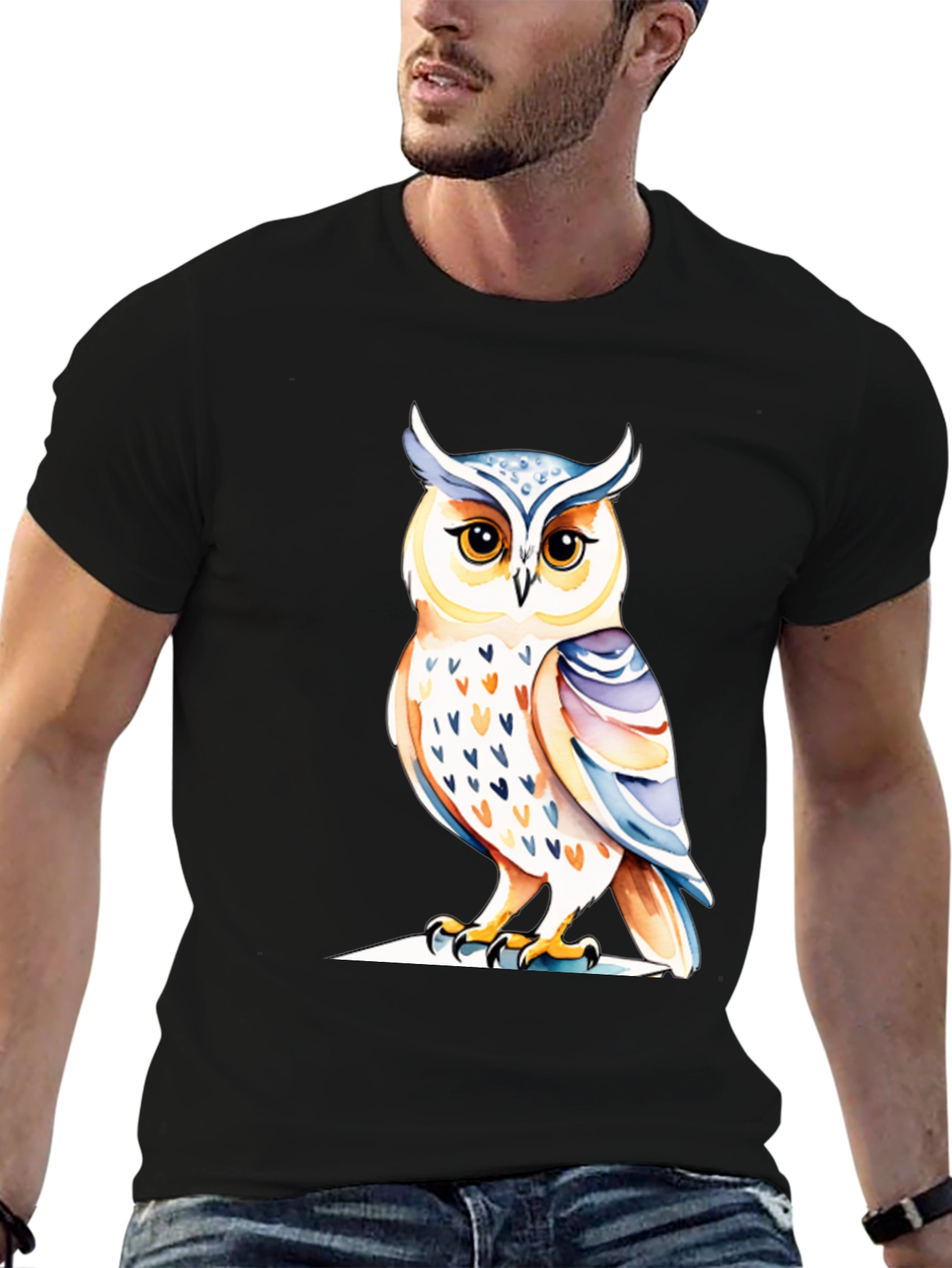 Black Owl Graphic Tee - Unique Bird Design