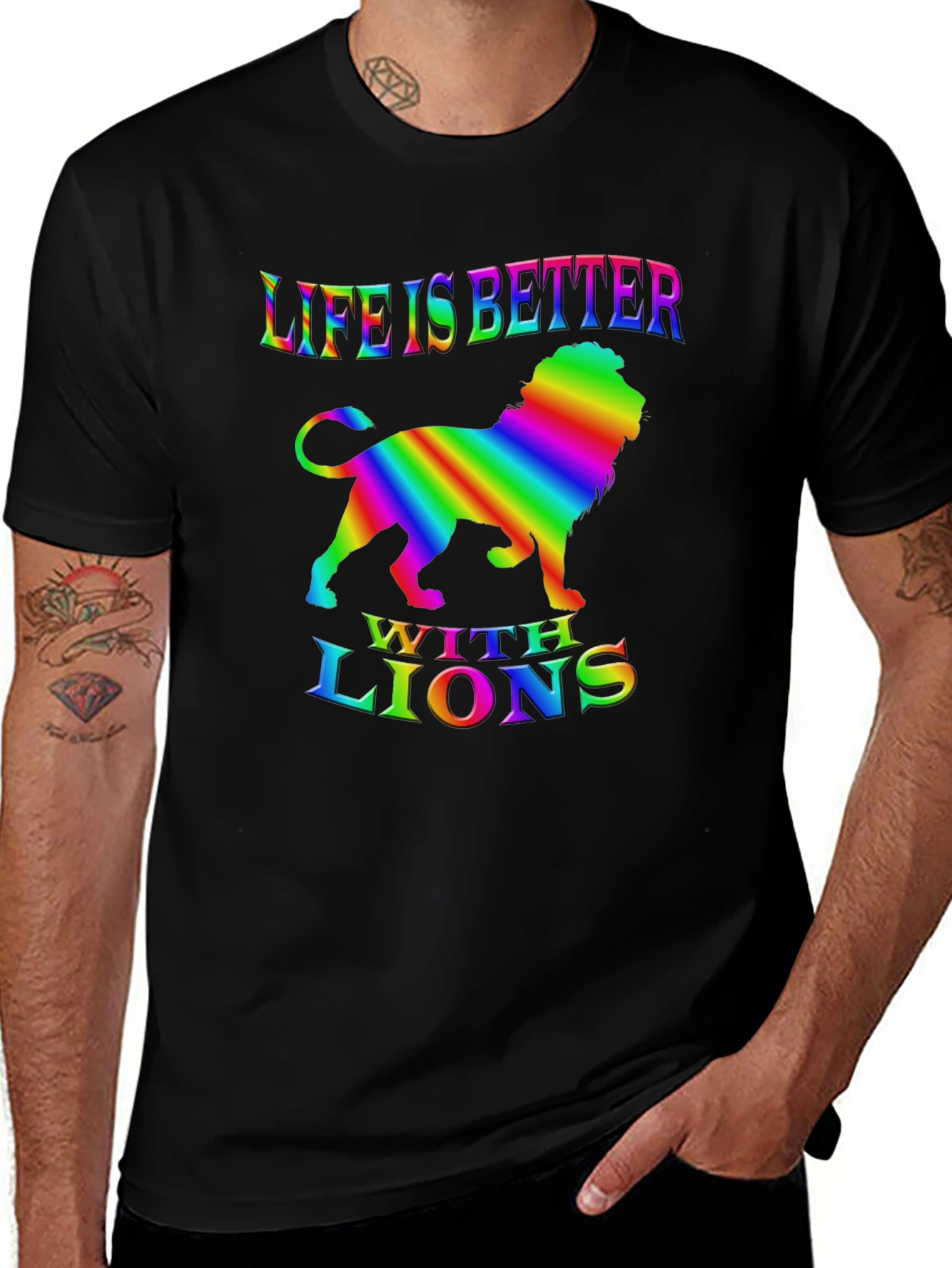 Life is Better with Lions Rainbow Graphic T-Shirt