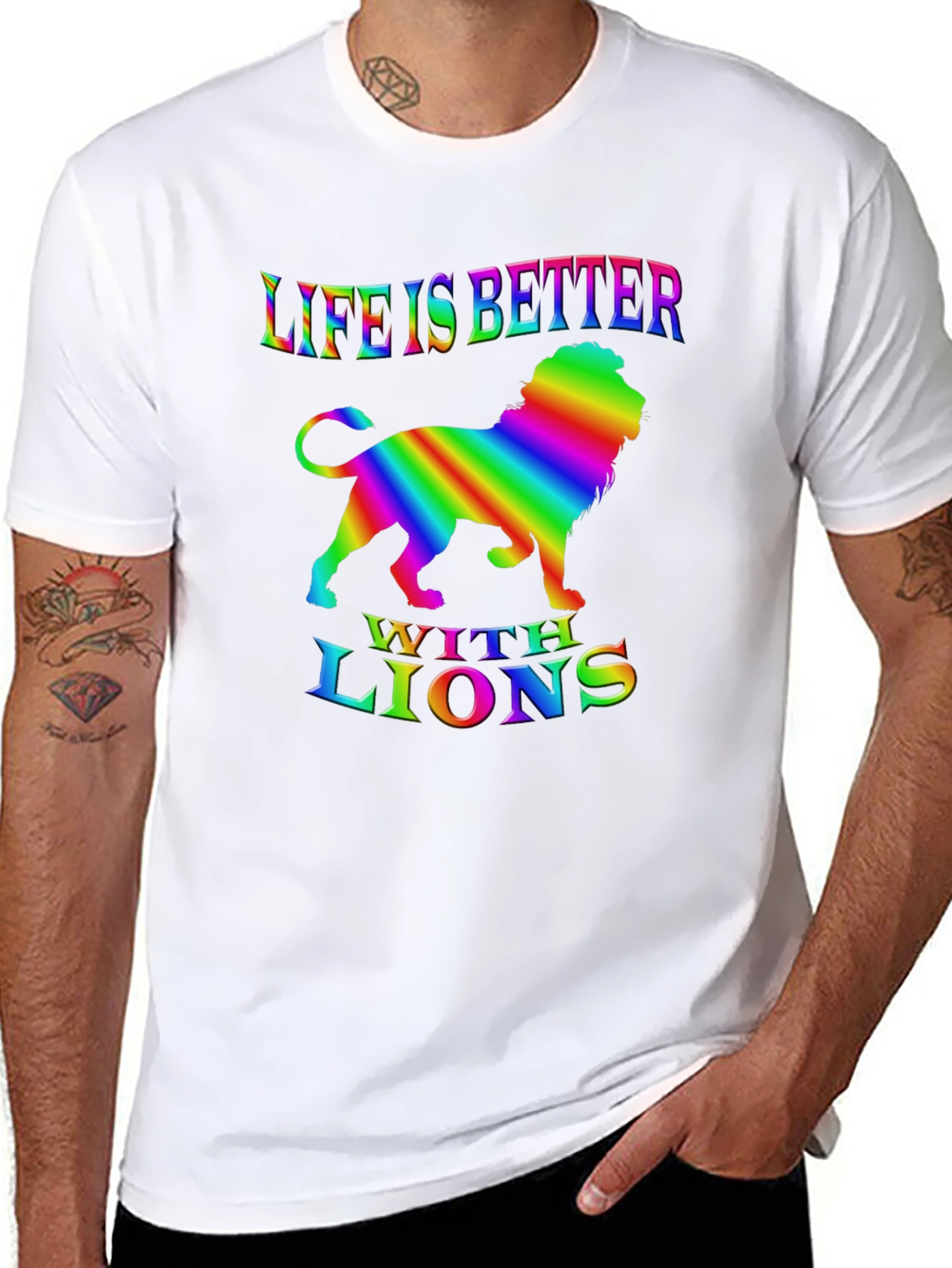 Life is Better with Lions Rainbow Graphic T-Shirt
