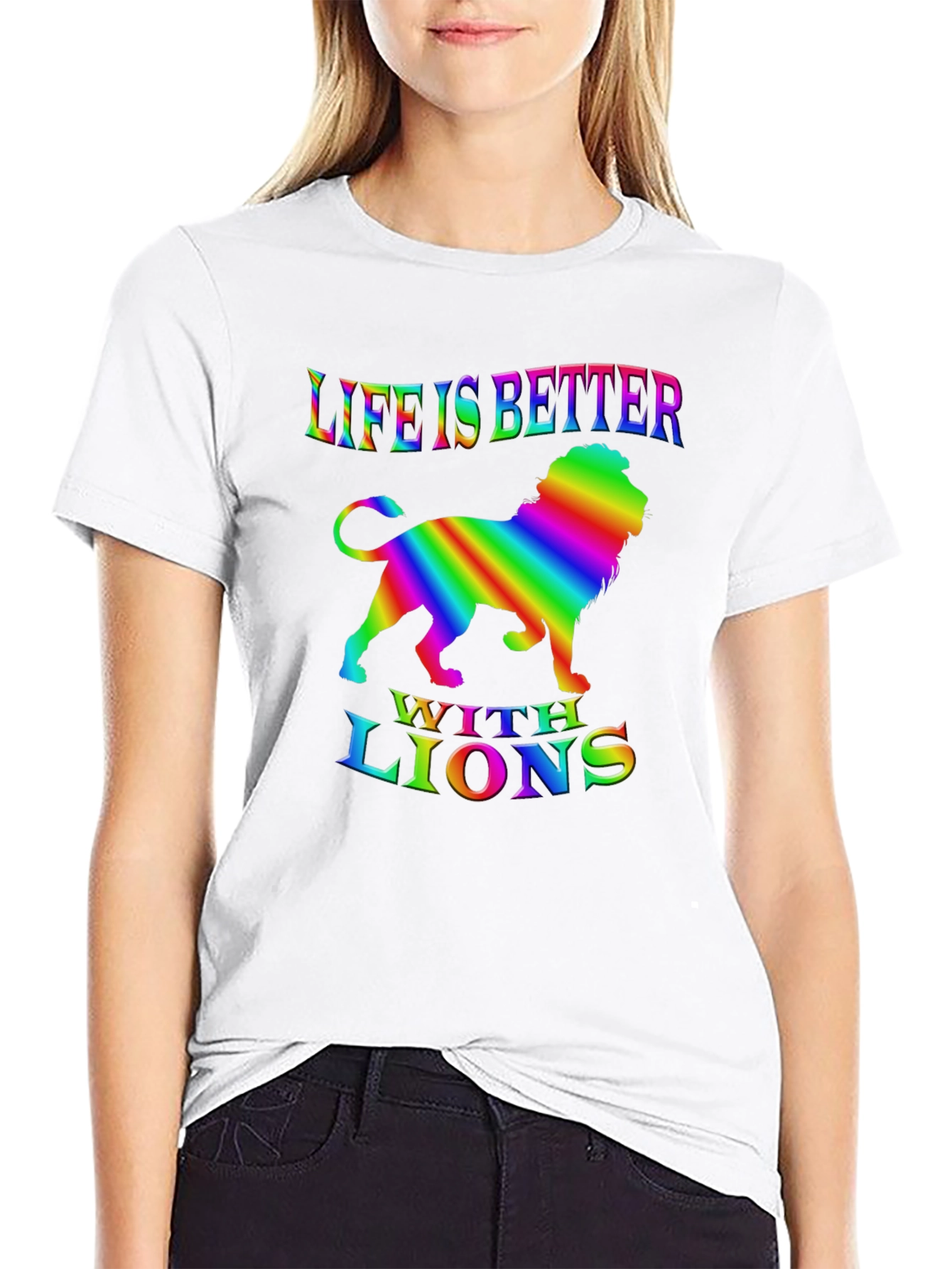 Life is Better with Lions Rainbow Graphic T-Shirt