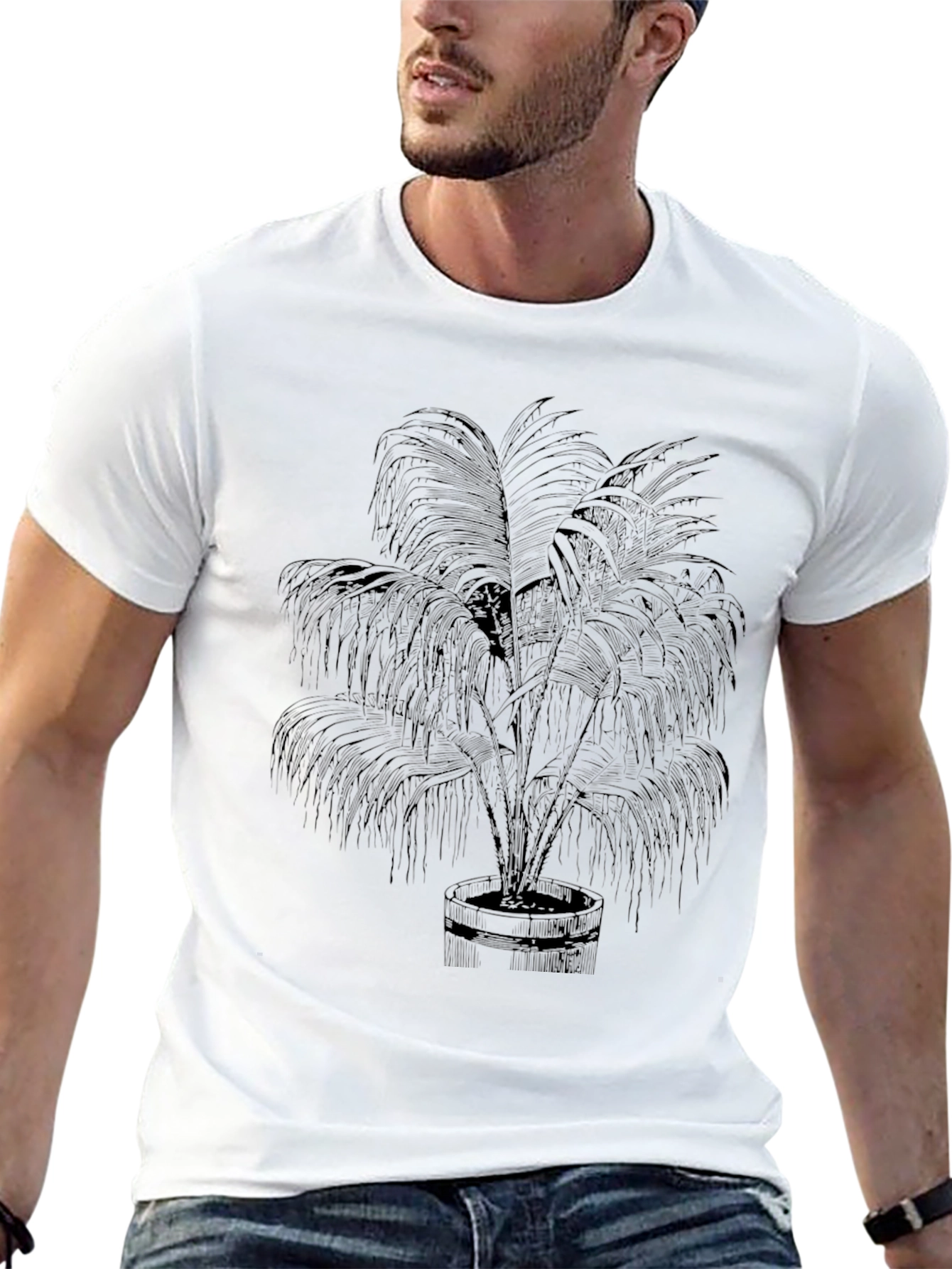 Mens Black Palm Tree Graphic Tee