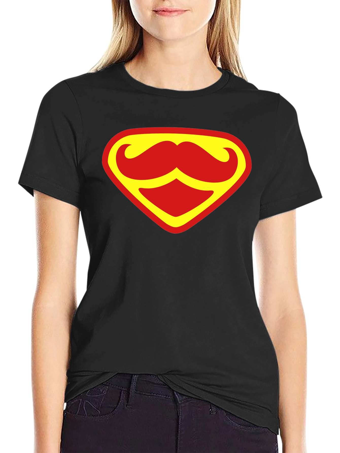 Funny Mustache Superman Logo Graphic T-Shirt