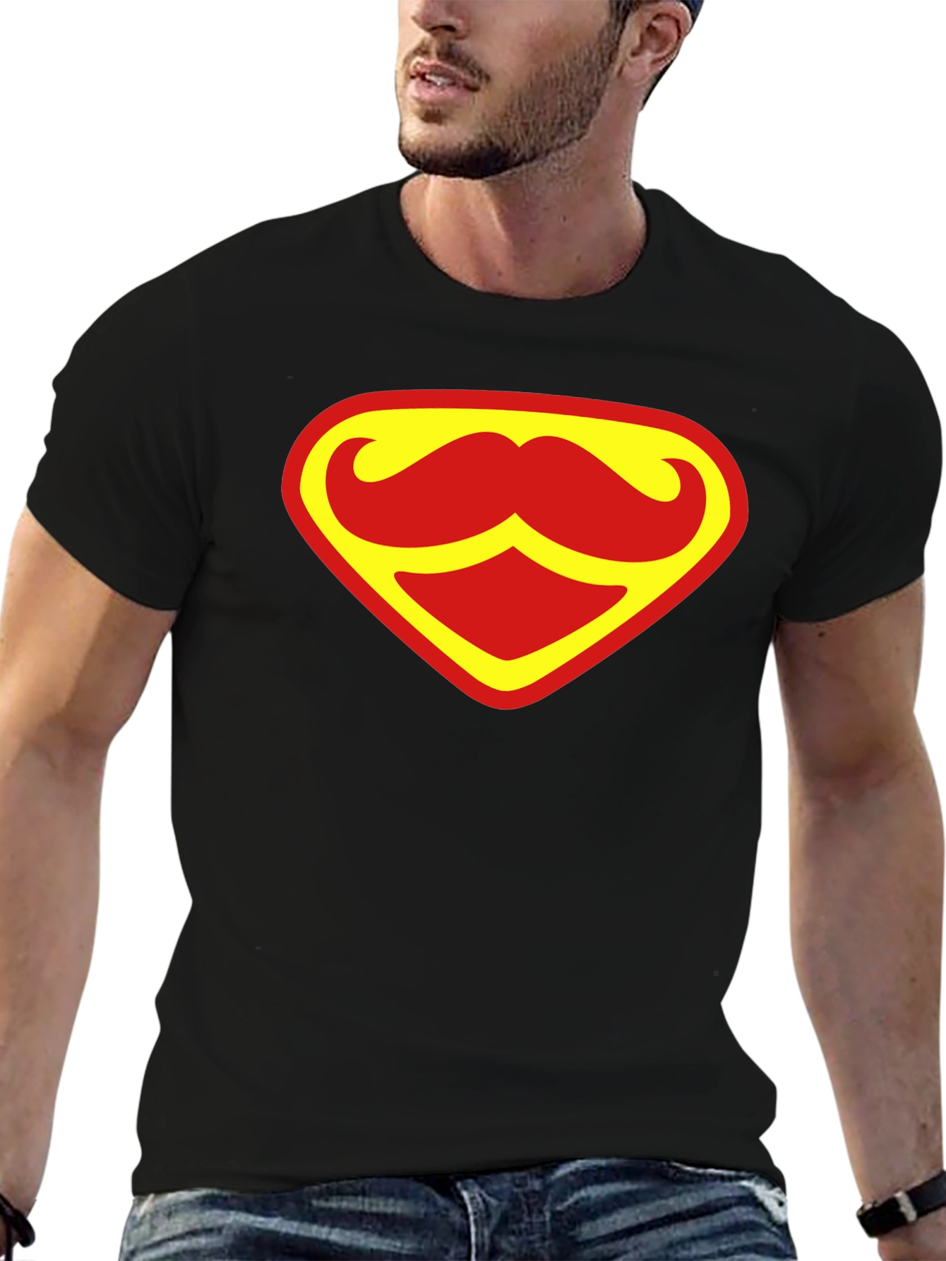Funny Mustache Superman Logo Graphic T-Shirt