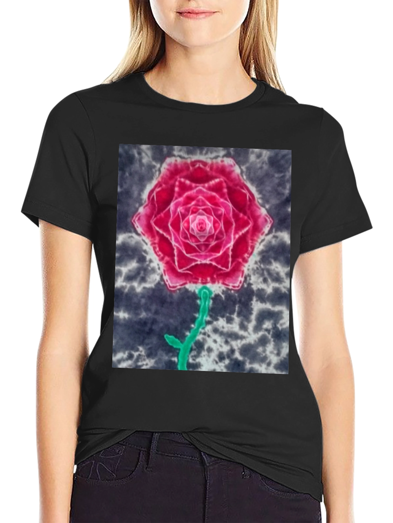 Rose Graphic Tee - Unique Tie Dye Design