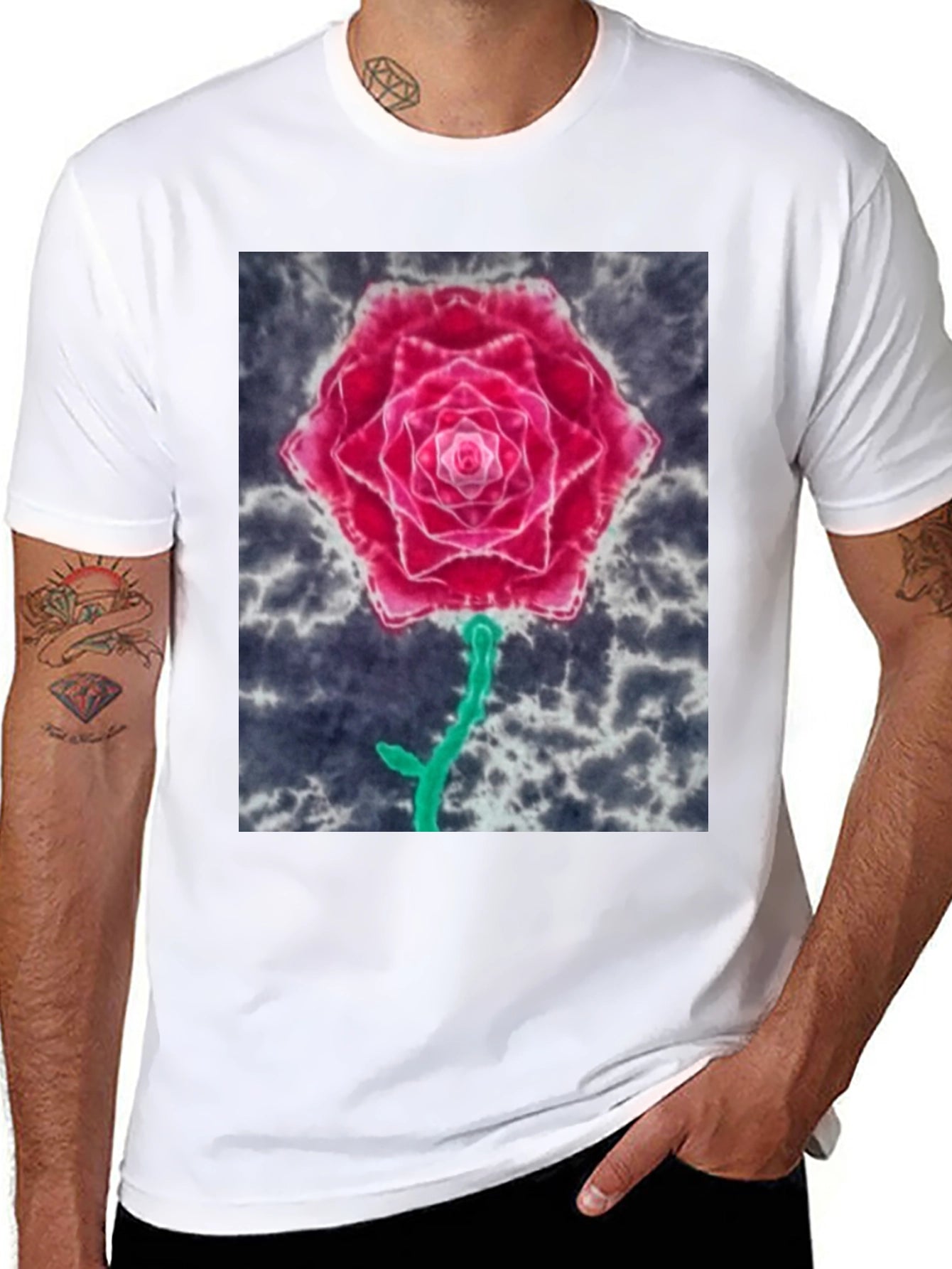 Rose Graphic Tee - Unique Tie Dye Design