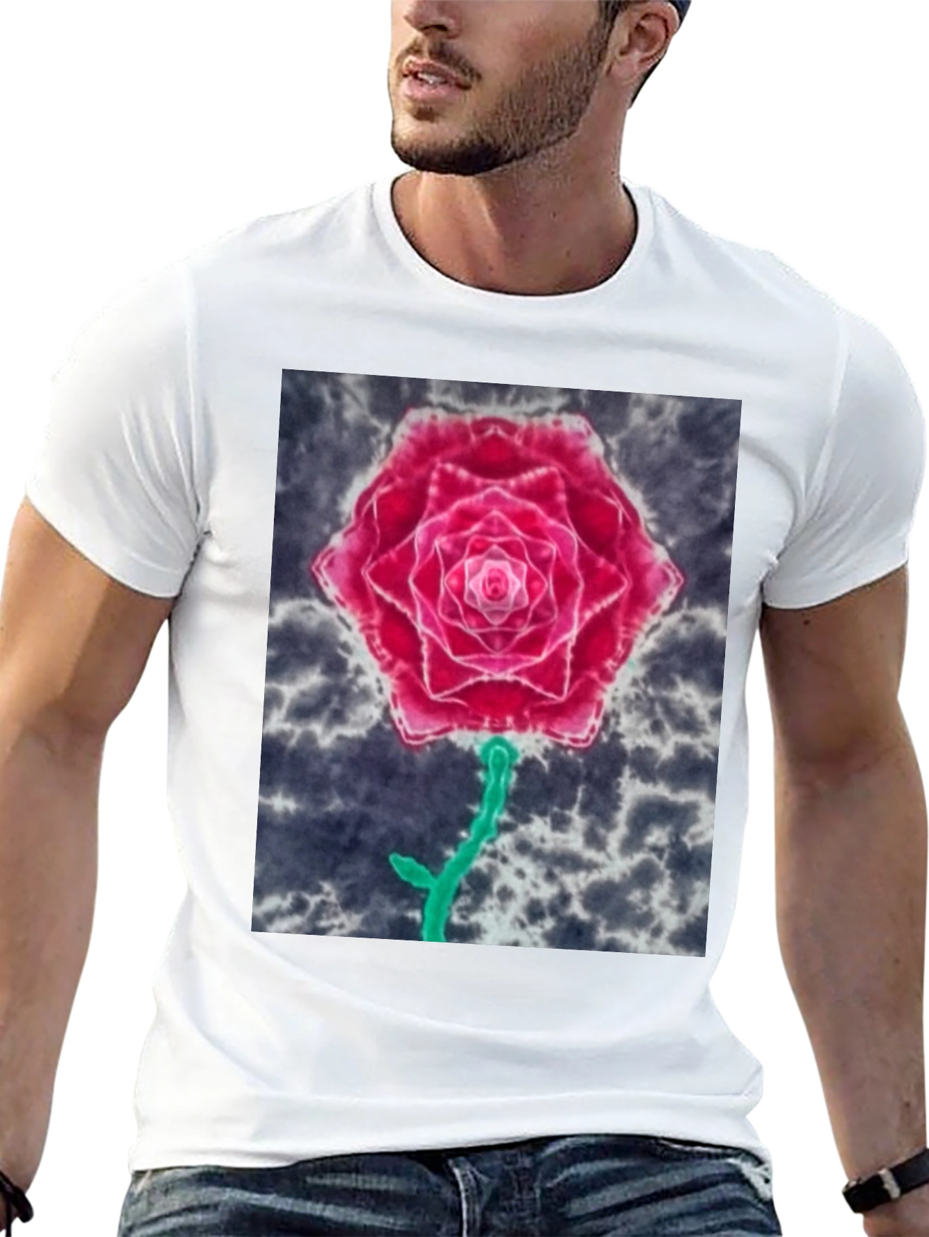 Rose Graphic Tee - Unique Tie Dye Design