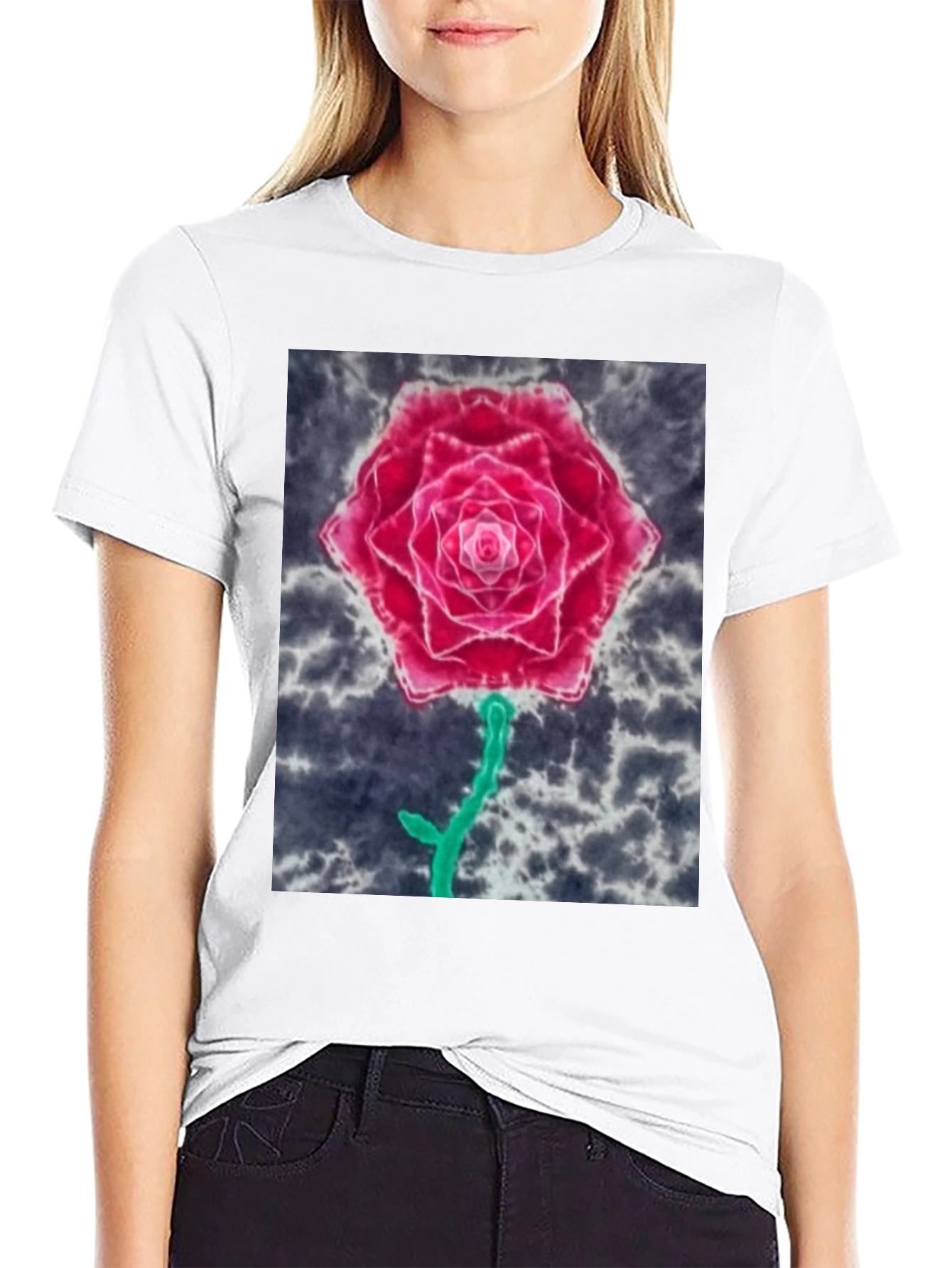 Rose Graphic Tee - Unique Tie Dye Design