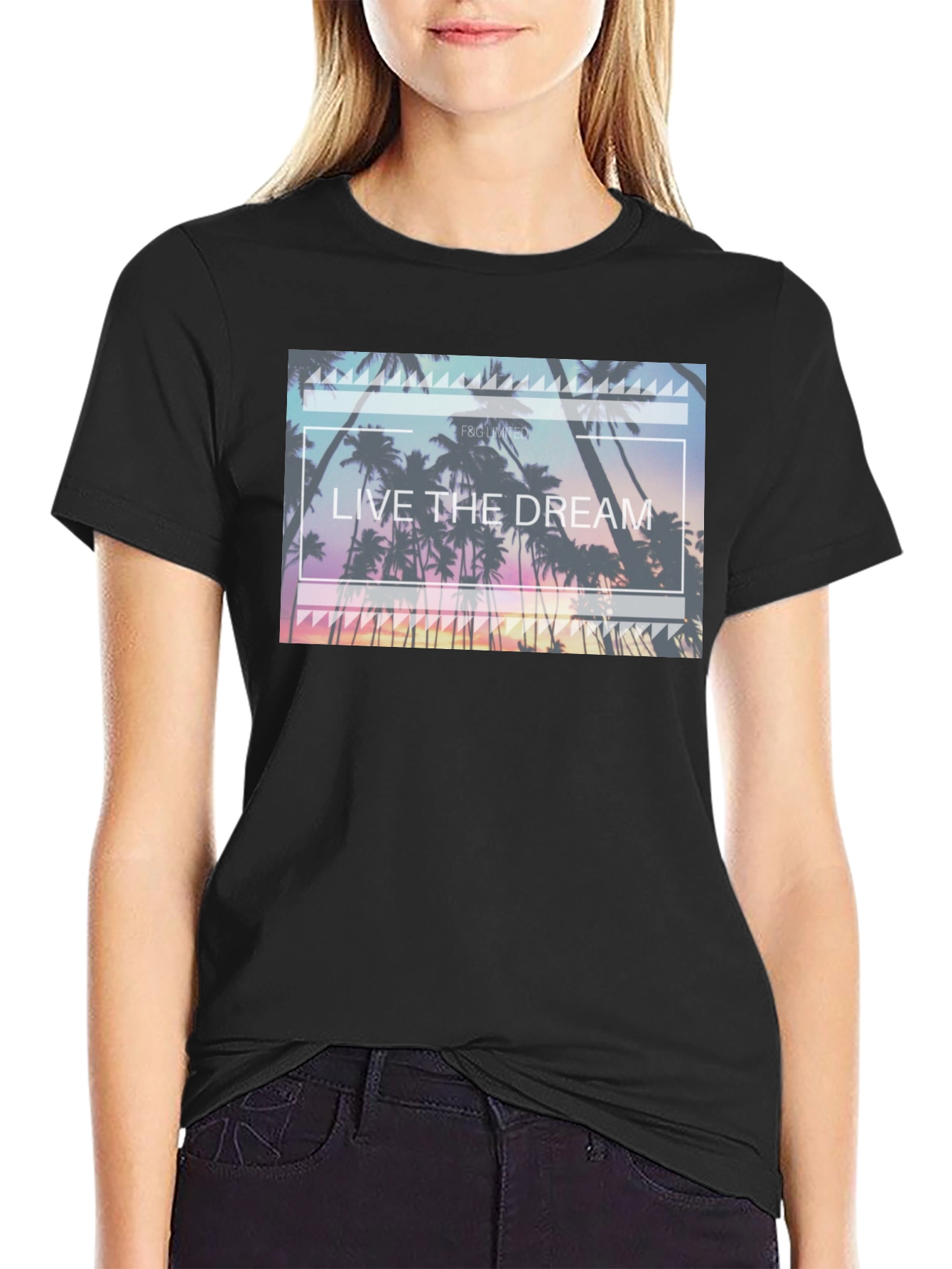 Live the Dream Graphic Tee - Tropical Palm Design
