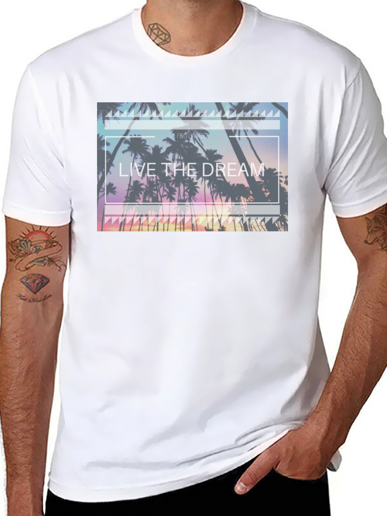 Live the Dream Graphic Tee - Tropical Palm Design