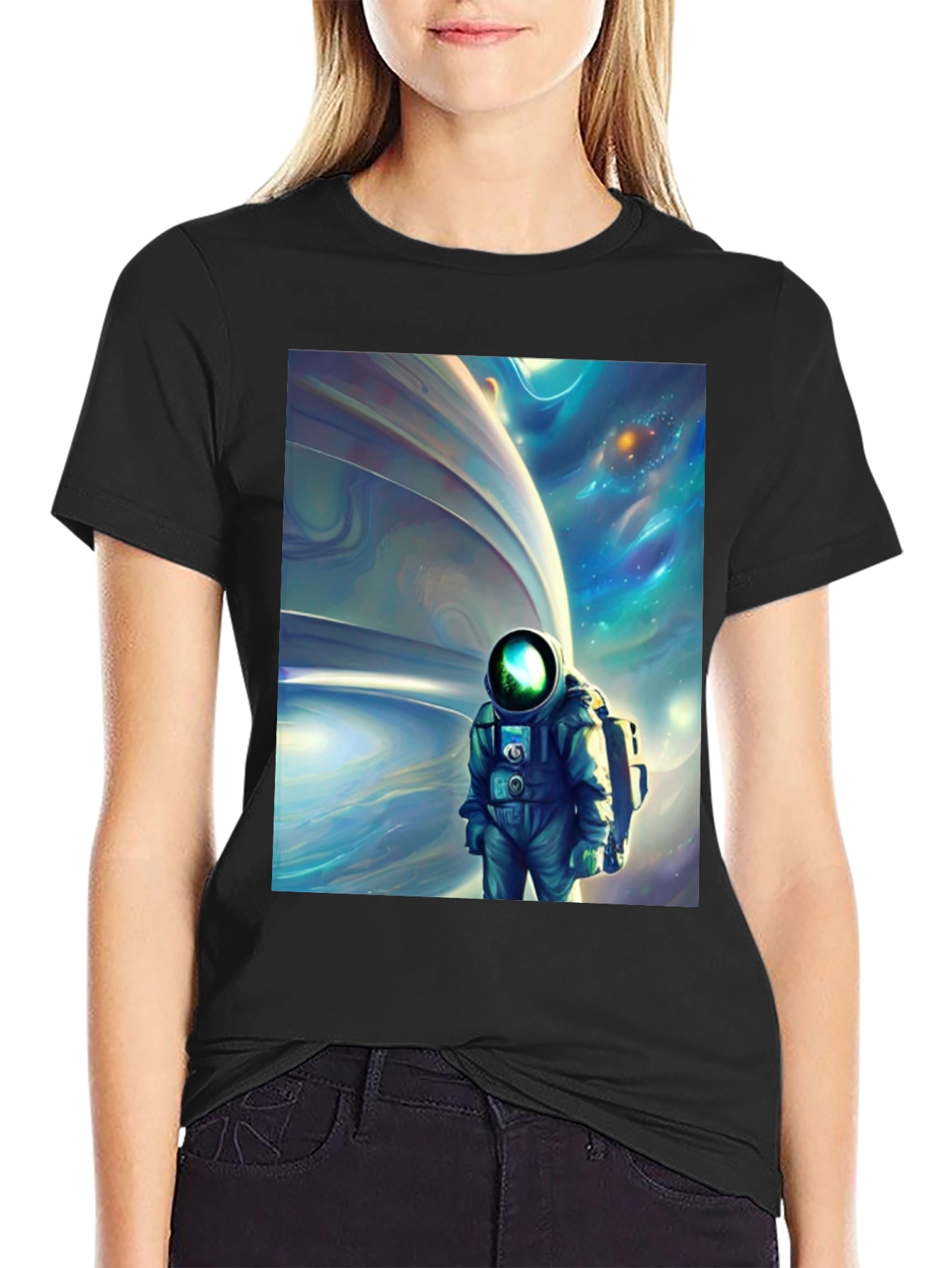 Astronaut Space Art Black T-Shirt