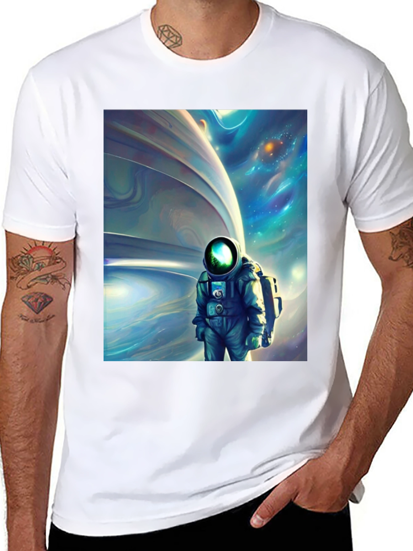 Astronaut Space Art Black T-Shirt