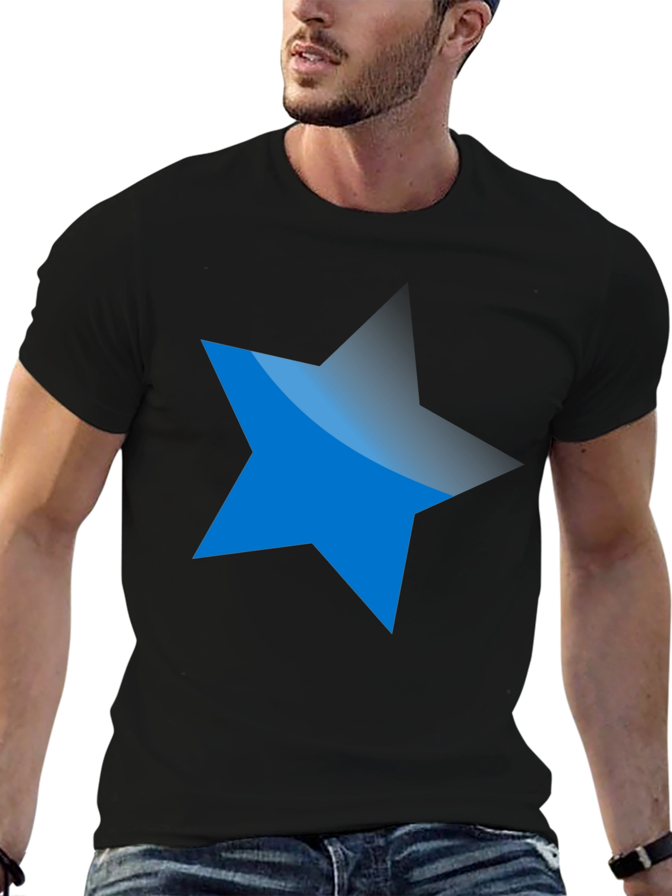 Blue Star Graphic Black T-Shirt