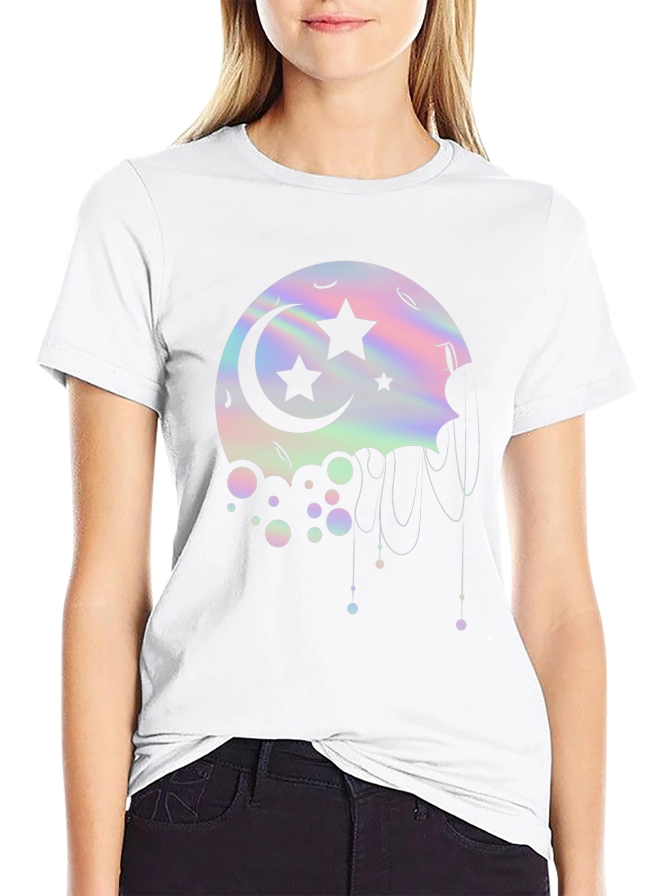 Dreamy Moon Stars Graphic Tee - Black Cotton T-Shirt