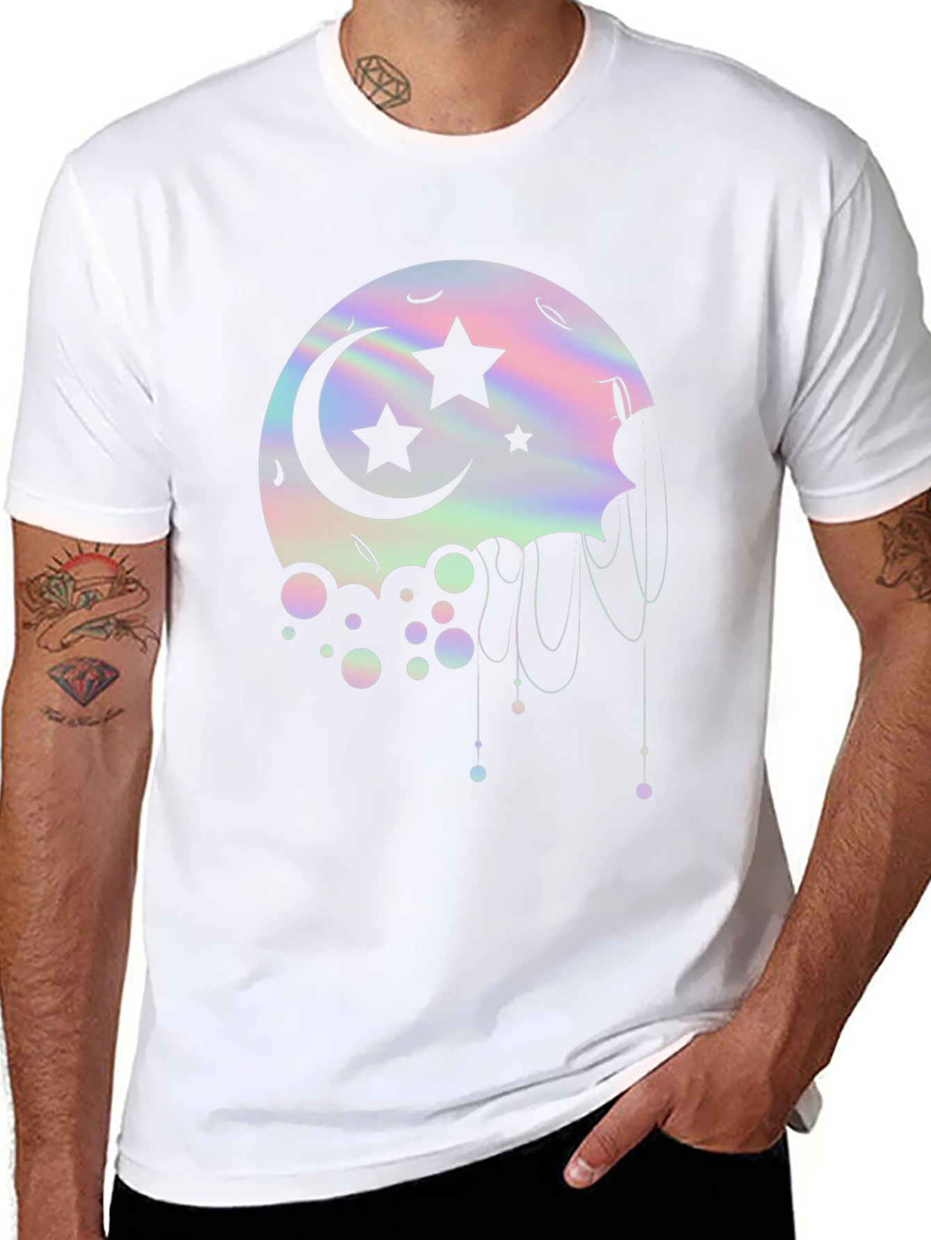 Dreamy Moon Stars Graphic Tee - Black Cotton T-Shirt