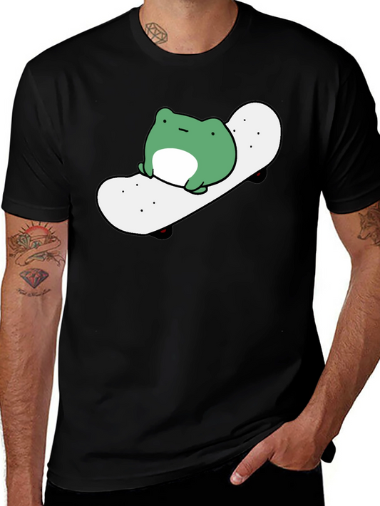 Frog Skateboard Graphic Tee - Casual Black T-Shirt