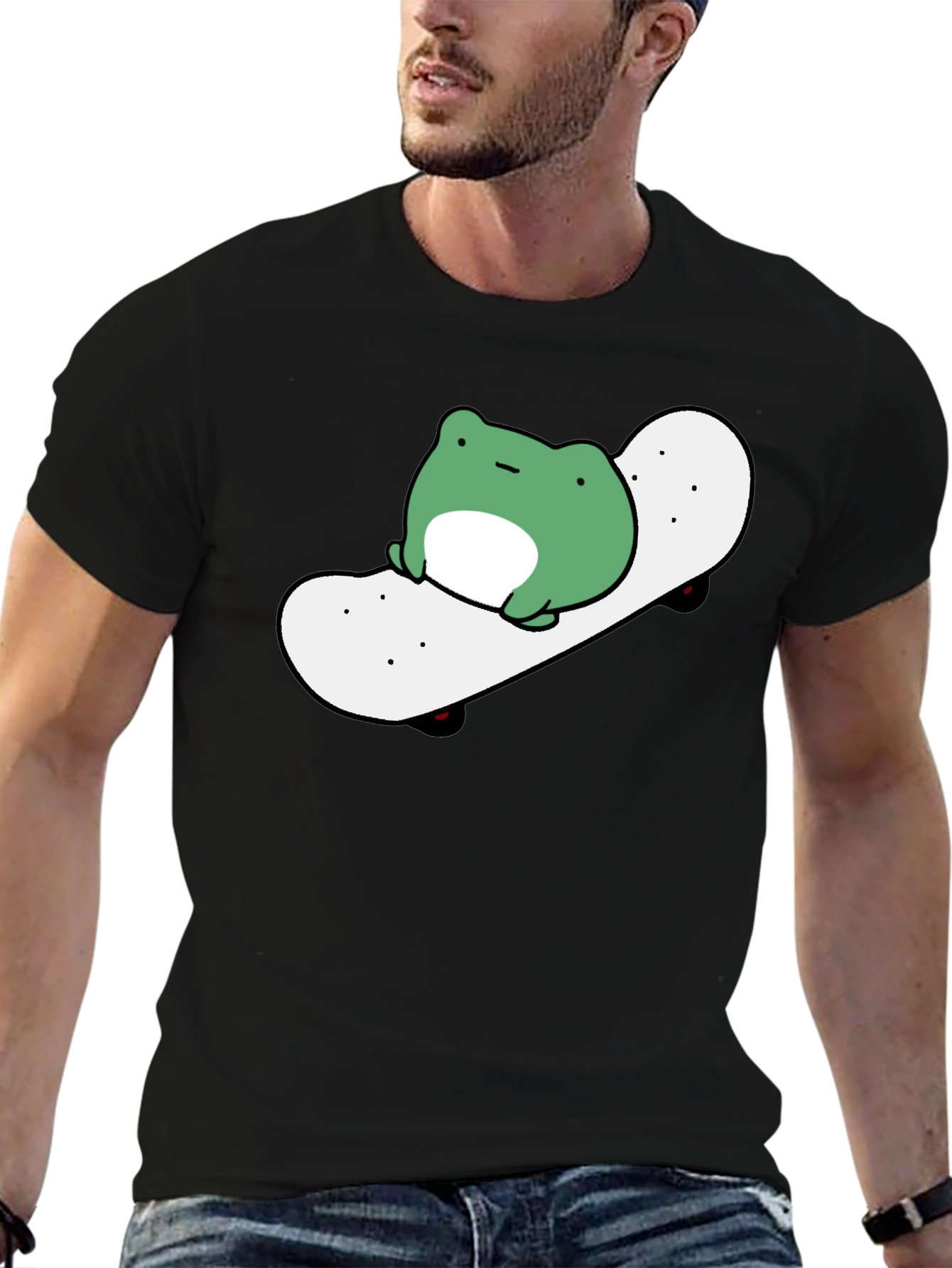 Frog Skateboard Graphic Tee - Casual Black T-Shirt