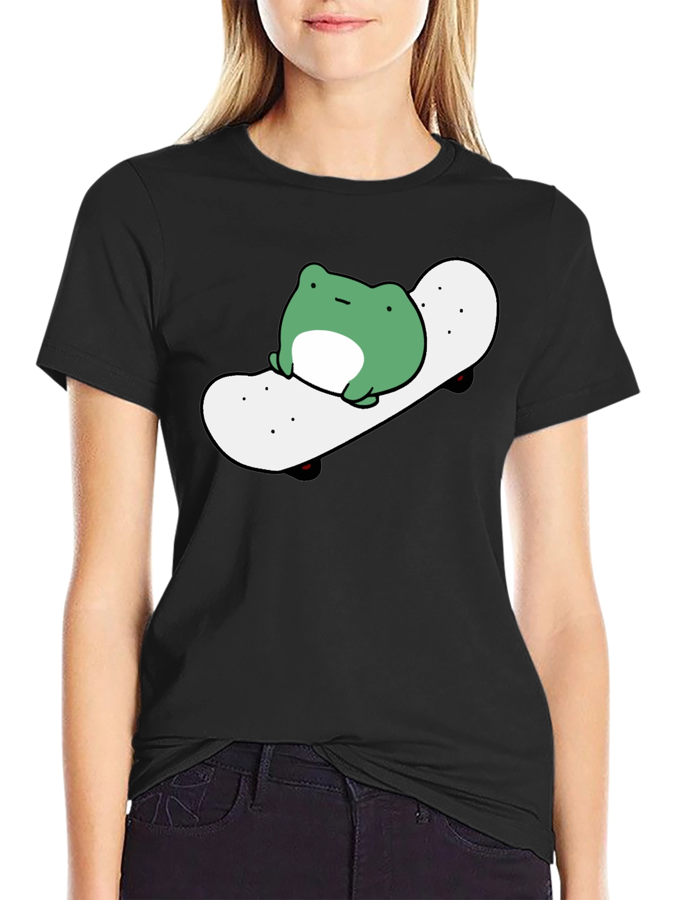 Frog Skateboard Graphic Tee - Casual Black T-Shirt