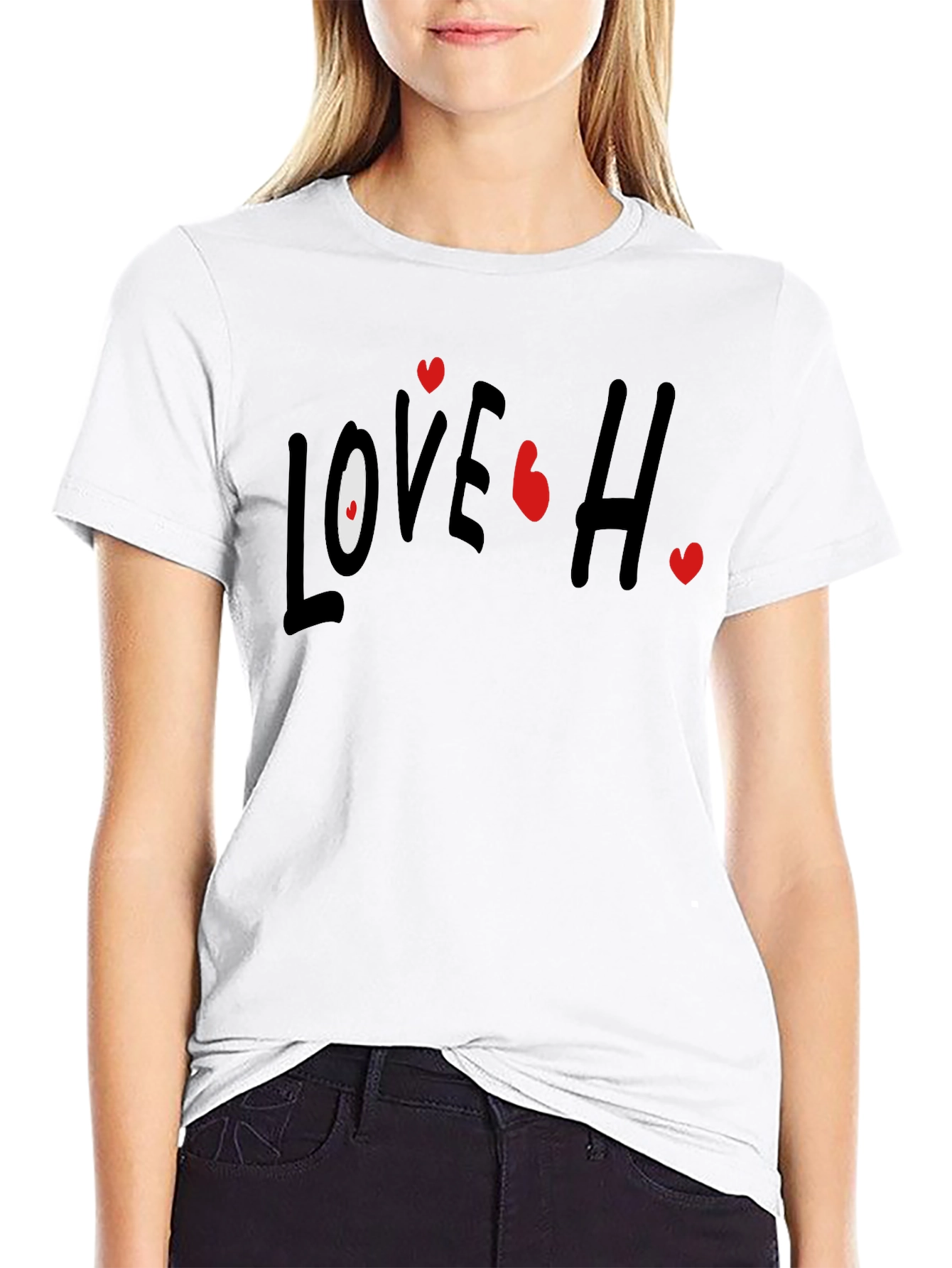 Love Hearts Graphic Black T-Shirt