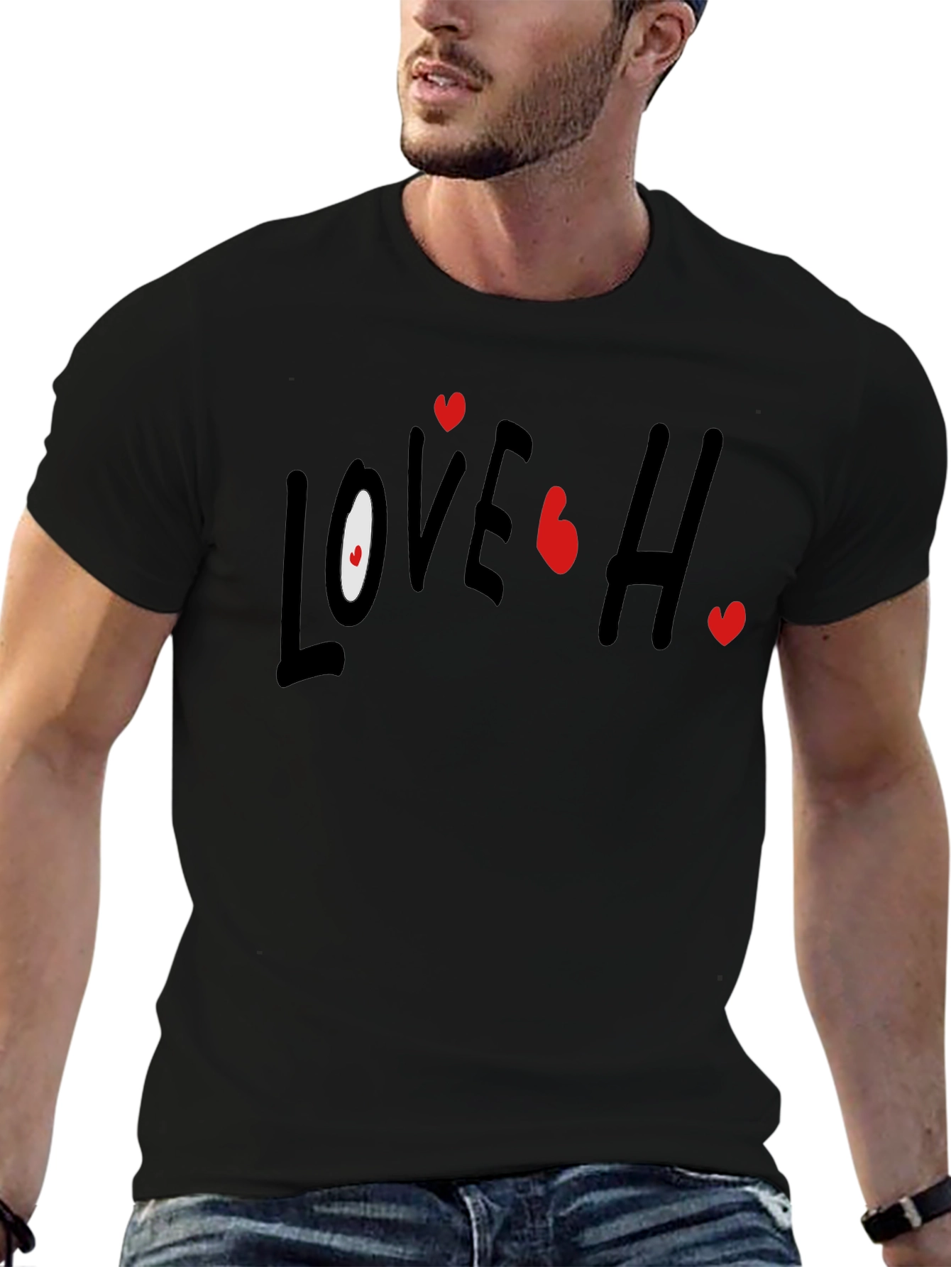 Love Hearts Graphic Black T-Shirt